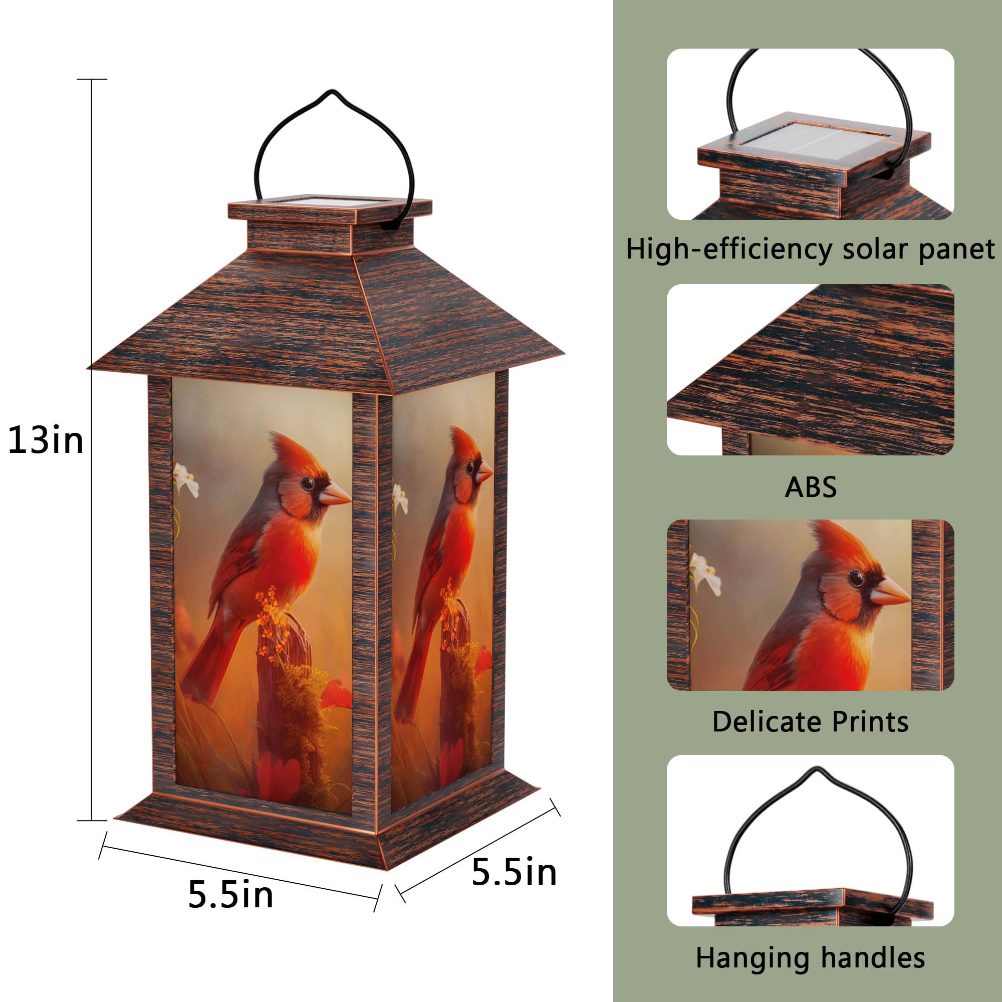 Johunt Solar Lanterns Outdoor  Waterproof Cardinal Garden Hanging Lanterns With Led Flickering Flameless Candles  Lantern Decor Birthday Gifts For Women Mom Grandma