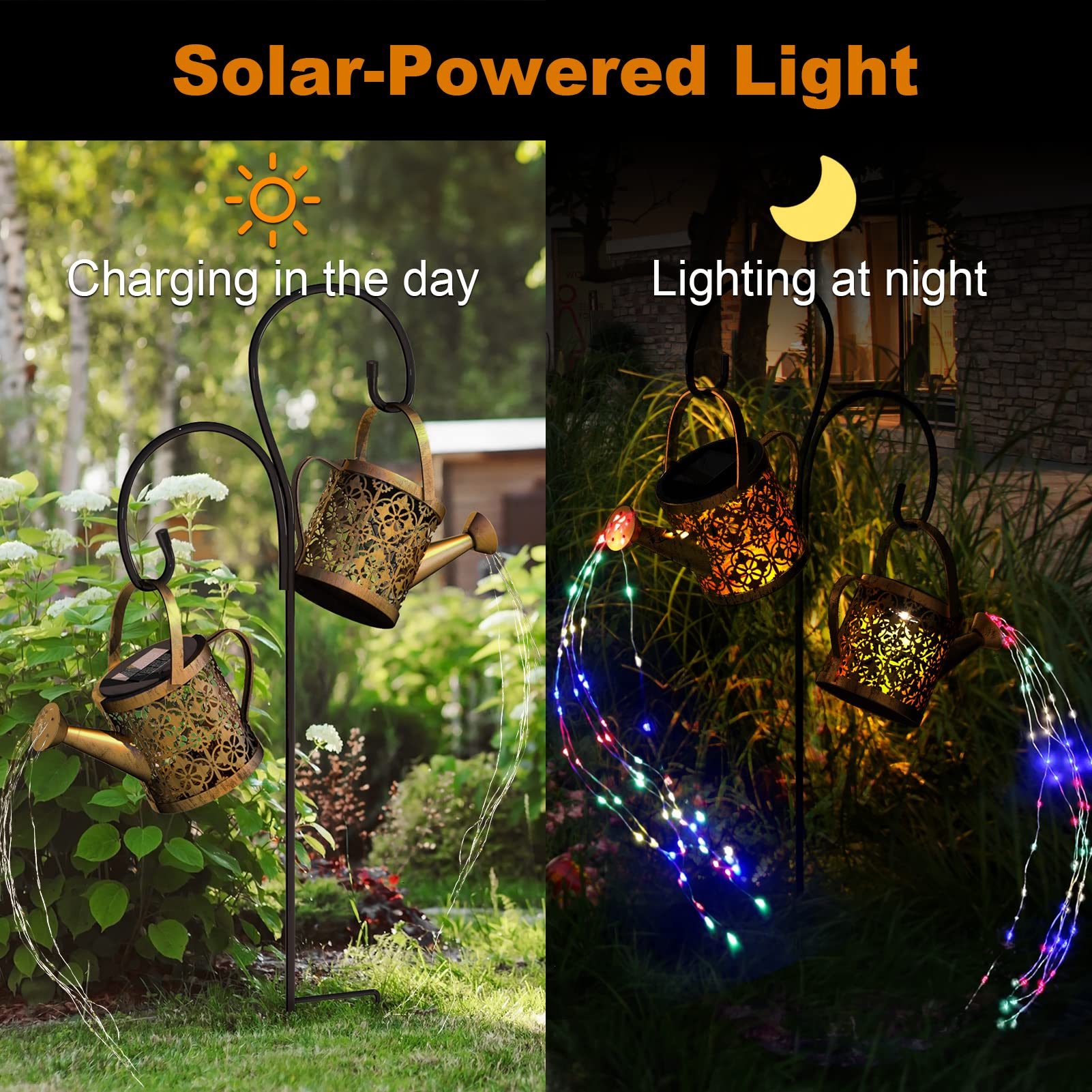 Merear Solar Watering Can Lights - 8 Multi-Color Modes, IP65 Waterproof, Outdoor Garden Decor, 2 Lights for Lawn & Patio