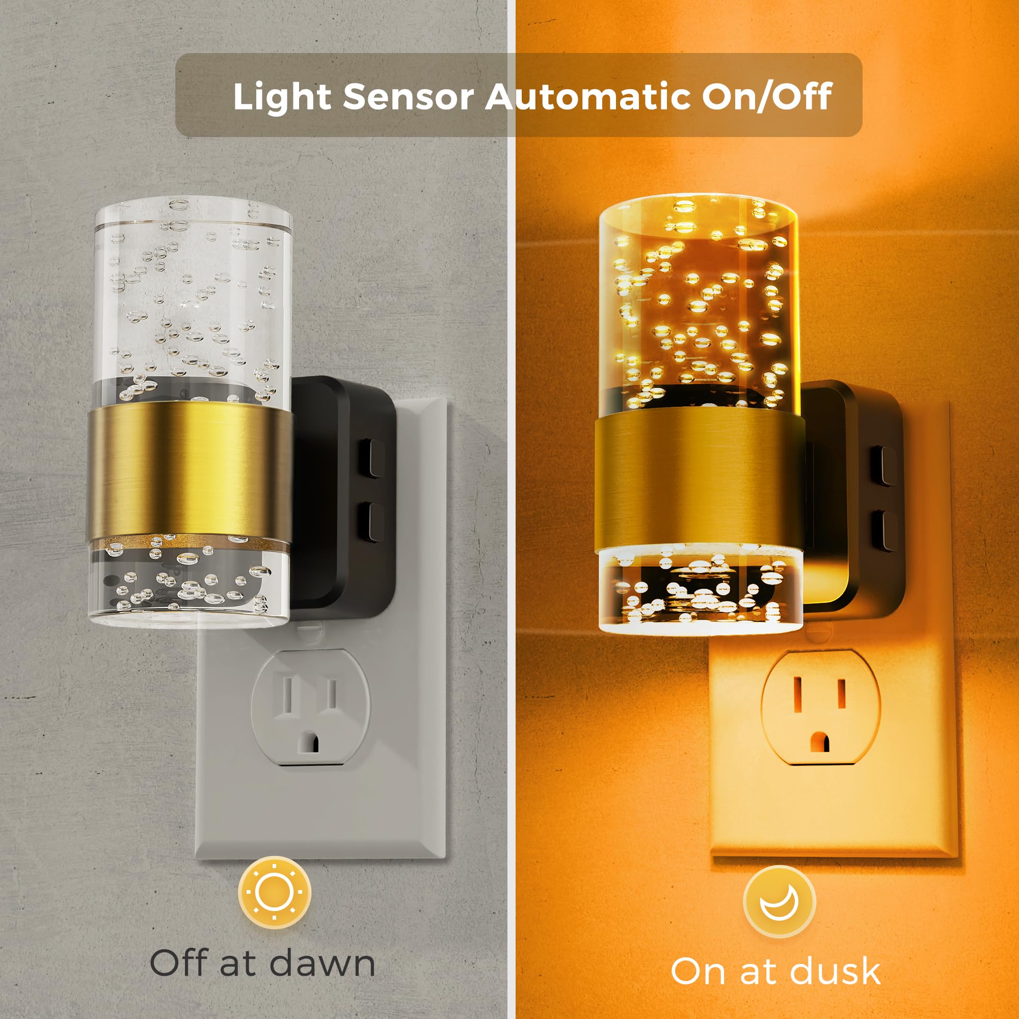 L LOHAS LED Night Light, Dimmable RGB 2-Pack with Remote Control, Dusk to Dawn Sensor, Acrylic Bubble for Bathroom