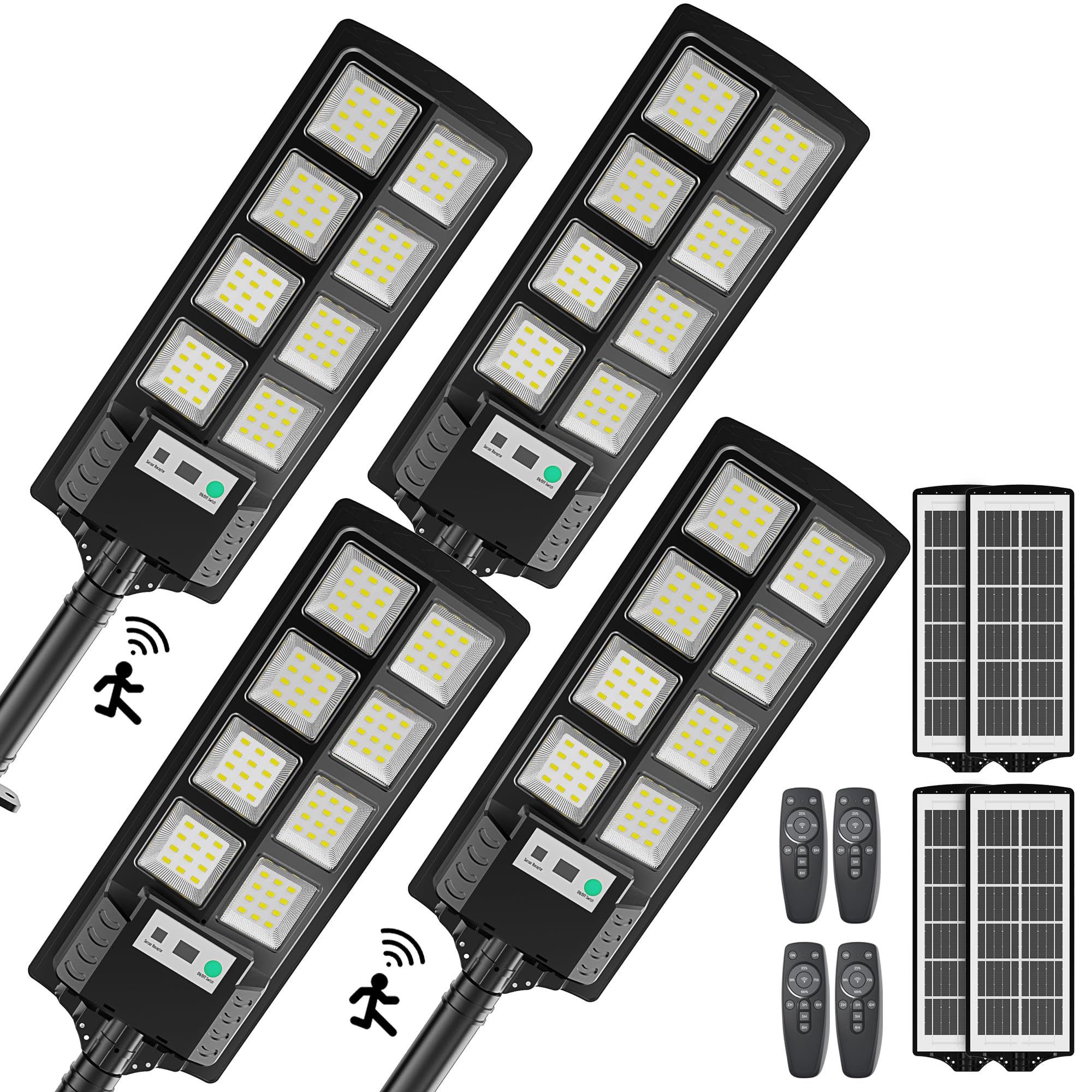 RKLAMPTECH Outdoor Solar Lights, Dusk to Dawn Motion Sensor Waterproof LED Outside Flood Powered Street Lighting, Bright Wall Pa