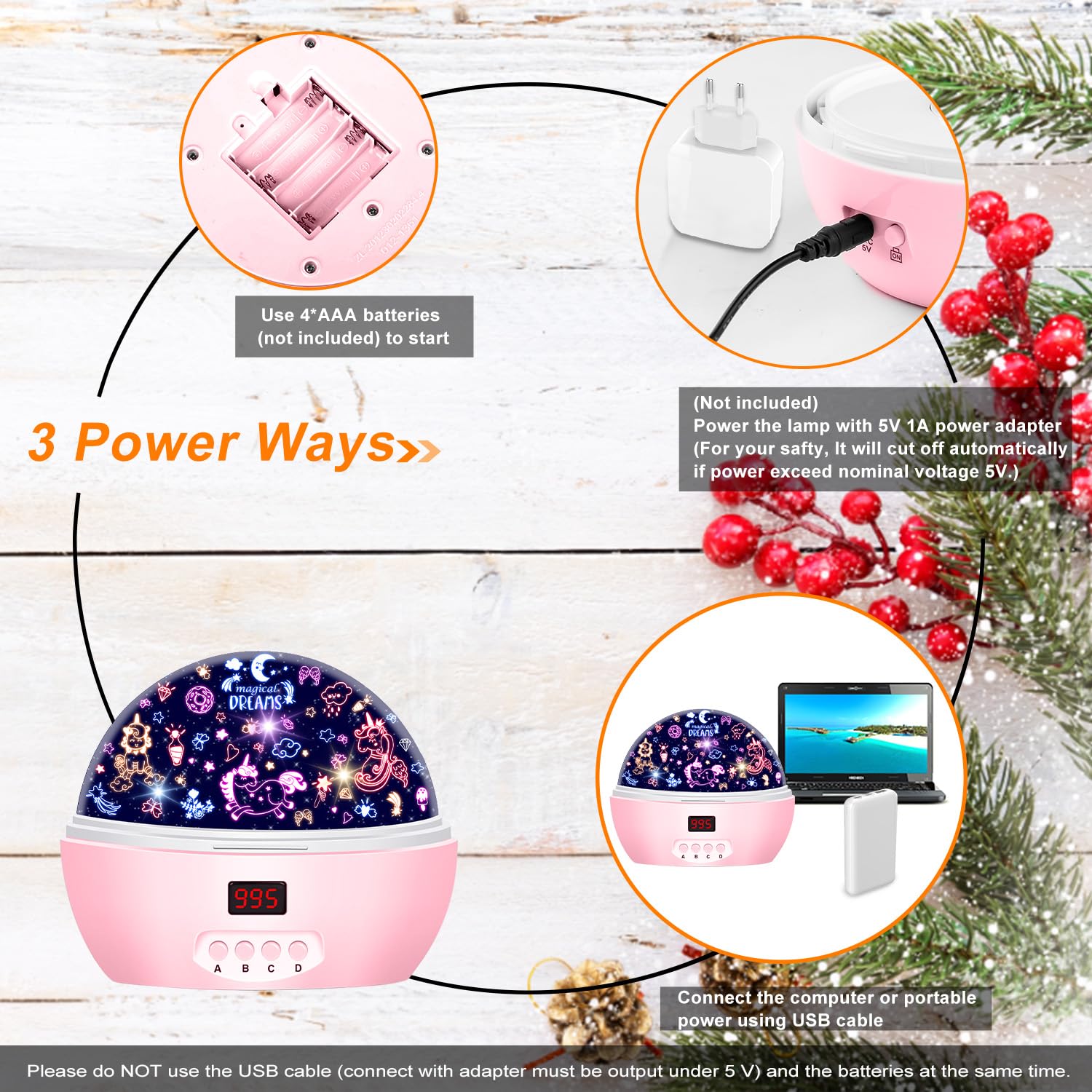 Mokoqi Kid Unicorn Night Light For Girls  And Baby Bear Night Lights Rotating Light Projector With Timer Color Changing Birthday Gifts For 3-5-10 Year Old Girls