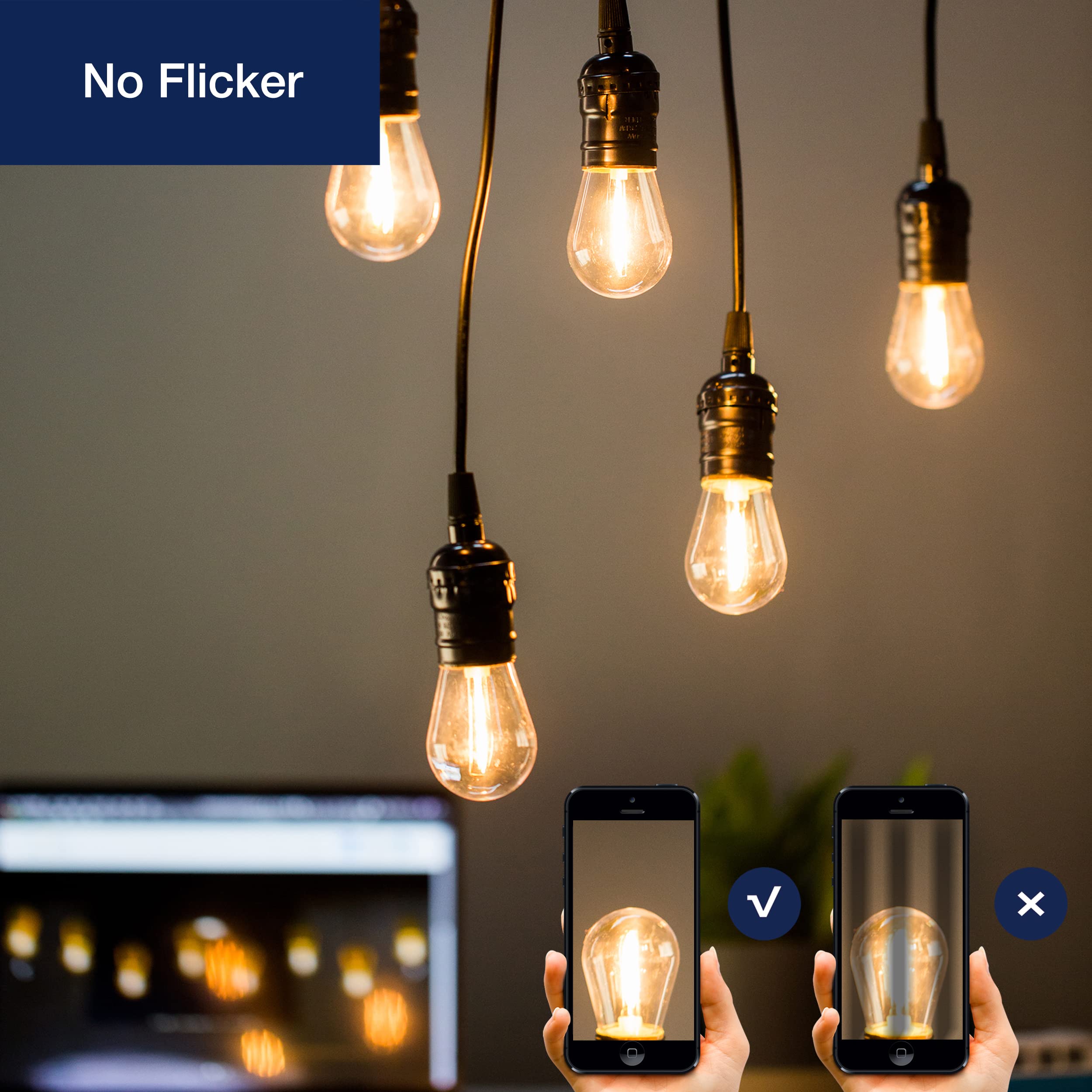 Flsnt 24 Pack Led S14 Replacement Light Bulbs, Shatterproof Waterproof 1W Outdoor String Light Bulbs, E26 Regular Base, 2200K Warm White, Cri80, Non-Dimmable