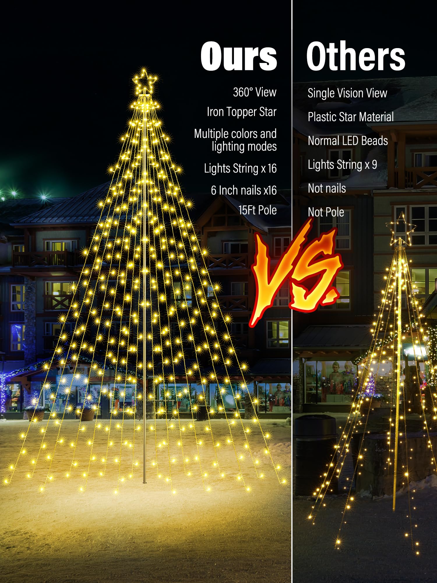 Flacchi Christmas Decorations Outdoor Star String Lights - 16 Ft Pole Set With Remote, Multiple Lighting Modes Timer Waterproof