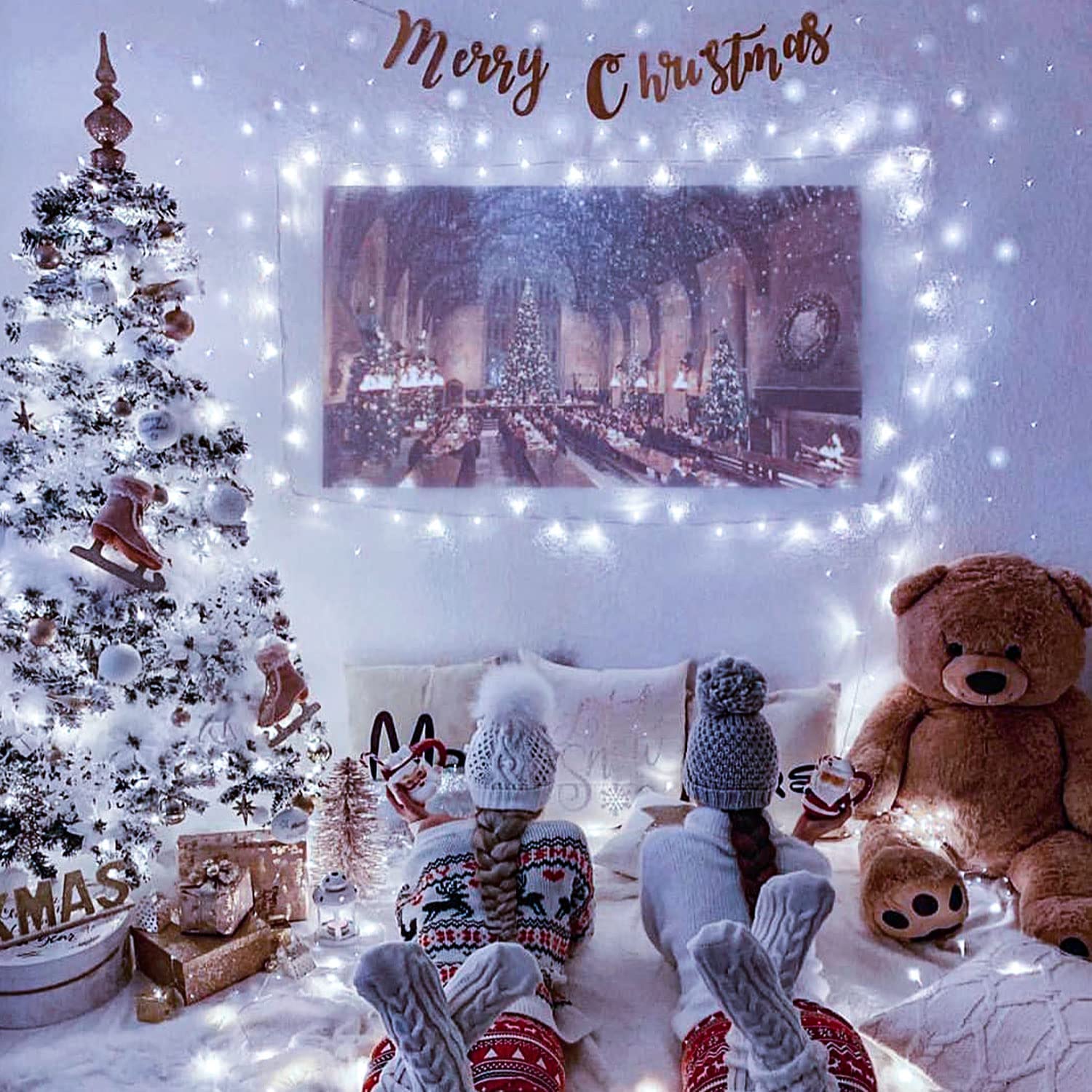 JMEXSUSS 33ft 100 LED White Christmas Lights, Waterproof Clear Wire Twinkle Fairy Lights, Model EXS-S-0100