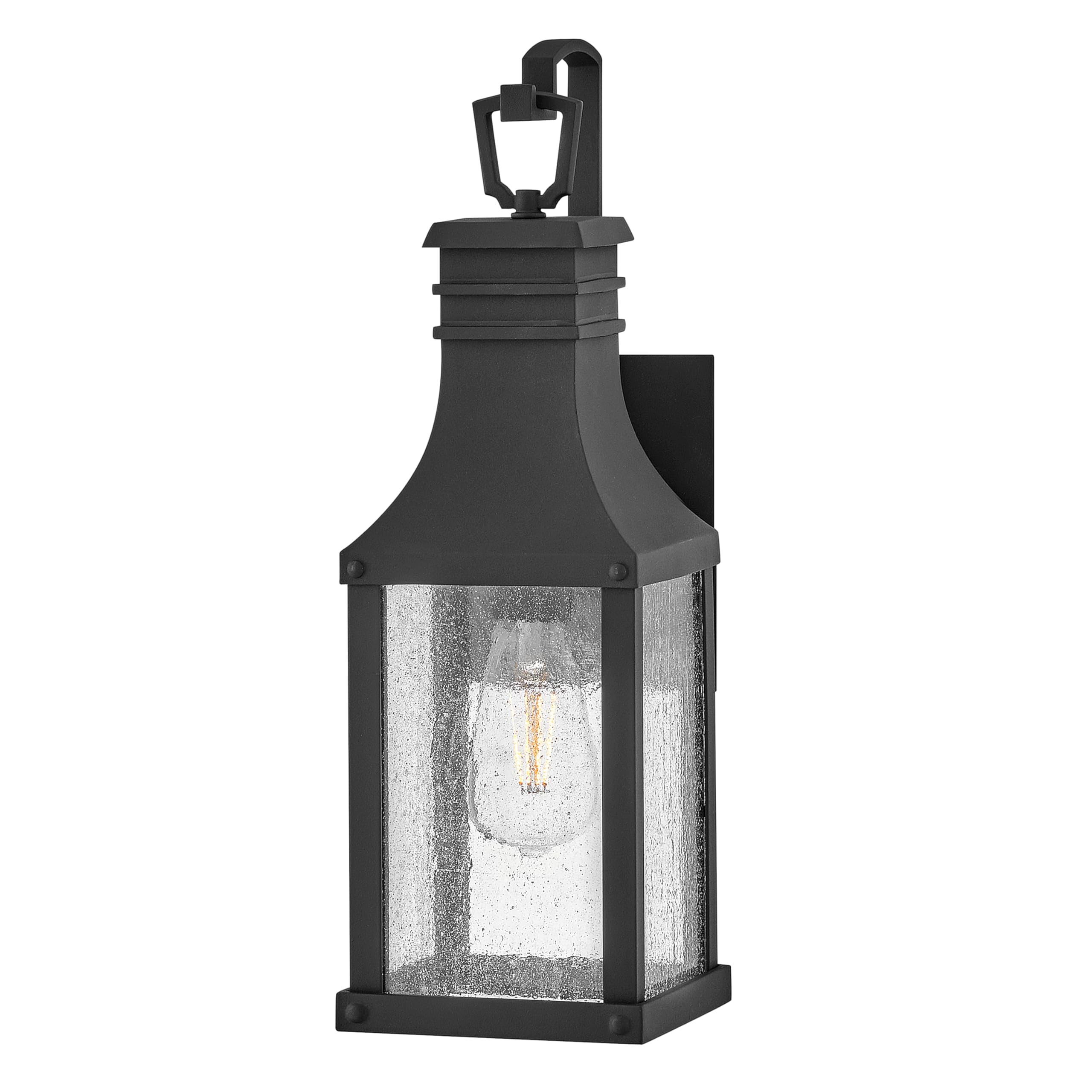 Hinkley Beacon Hill Single Light Wall Mount Outdoor Lantern - Aluminum, Clear Seedy Glass Panes, Old World Charm - Museum Black 