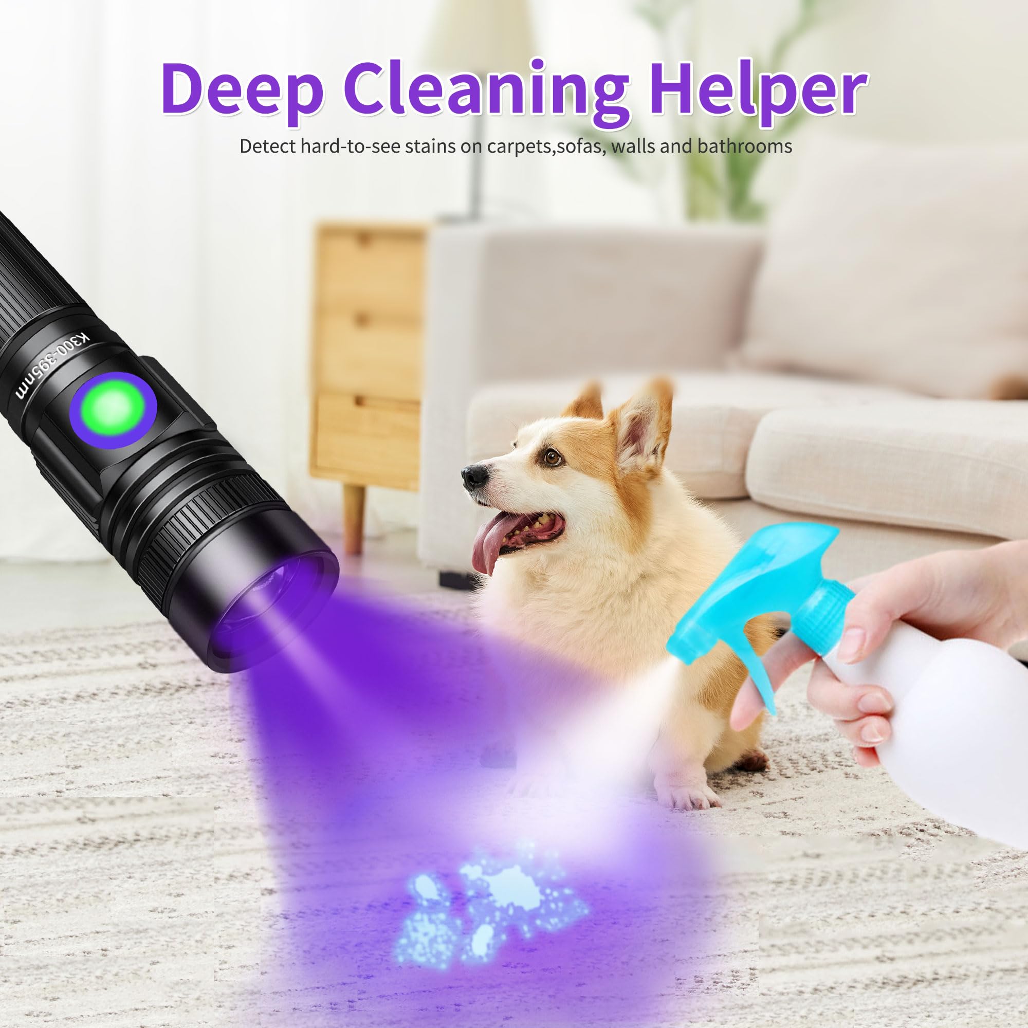 Uv Flashlight Black Light Usb Rechargeable 395Nm Blacklight Mini, Woods Lamp Portable Handheld Powerful Led Ultraviolet Lights Flashlights, Focus Adjustable For Resin Curing, Pet Urine Detection