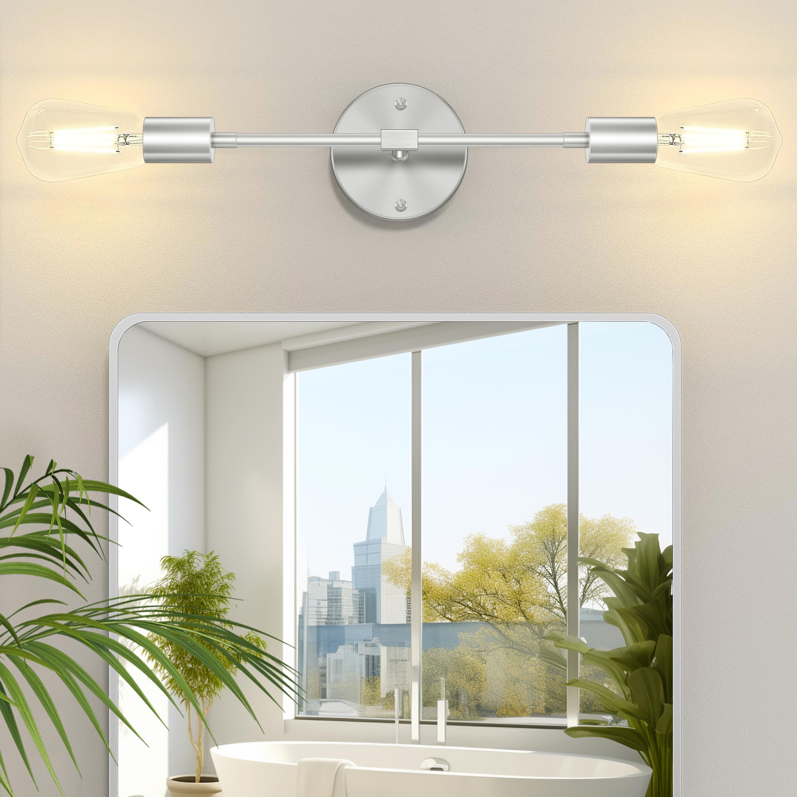 Fadimikoo 2-Light Brushed Nickel Vanity Lights For Bathroom, Silver Bathroom Lighting Fixtures Over Mirror, Modern Indoor Wall S