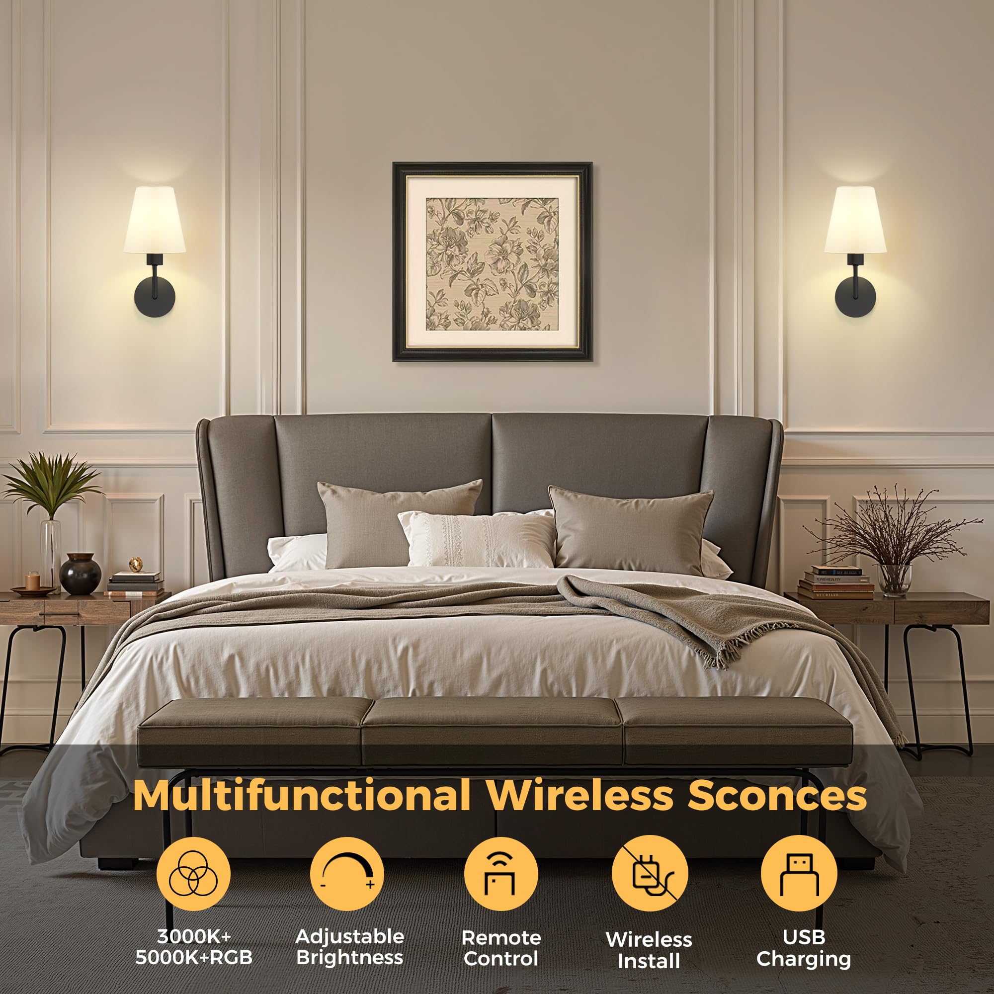 Doresshop Battery Operated Wall Sconce Set Of 2  Wall Light Wireless Easy To Install  Dimmable And Adjustable Sconces Wall Decor  Rechargeable Wall Lamp For Bedroom  Living Room  Black 13.8In