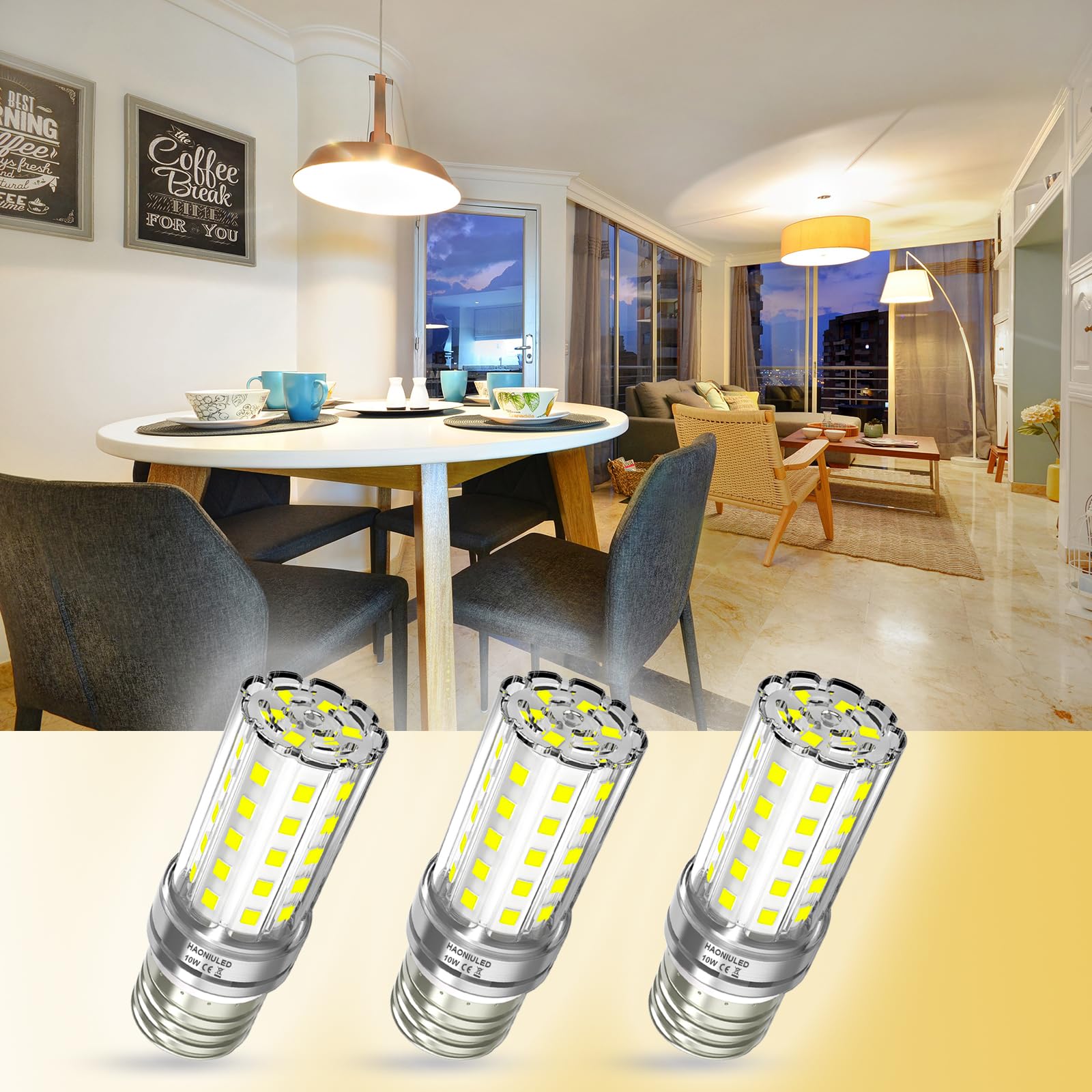 Haoniuled Led Light Bulb, 10W (100W Equivalent), 5000K (Daylight), E26/E27 Medium Base,1100 Lumens, Non-Dimmable 3-Pack