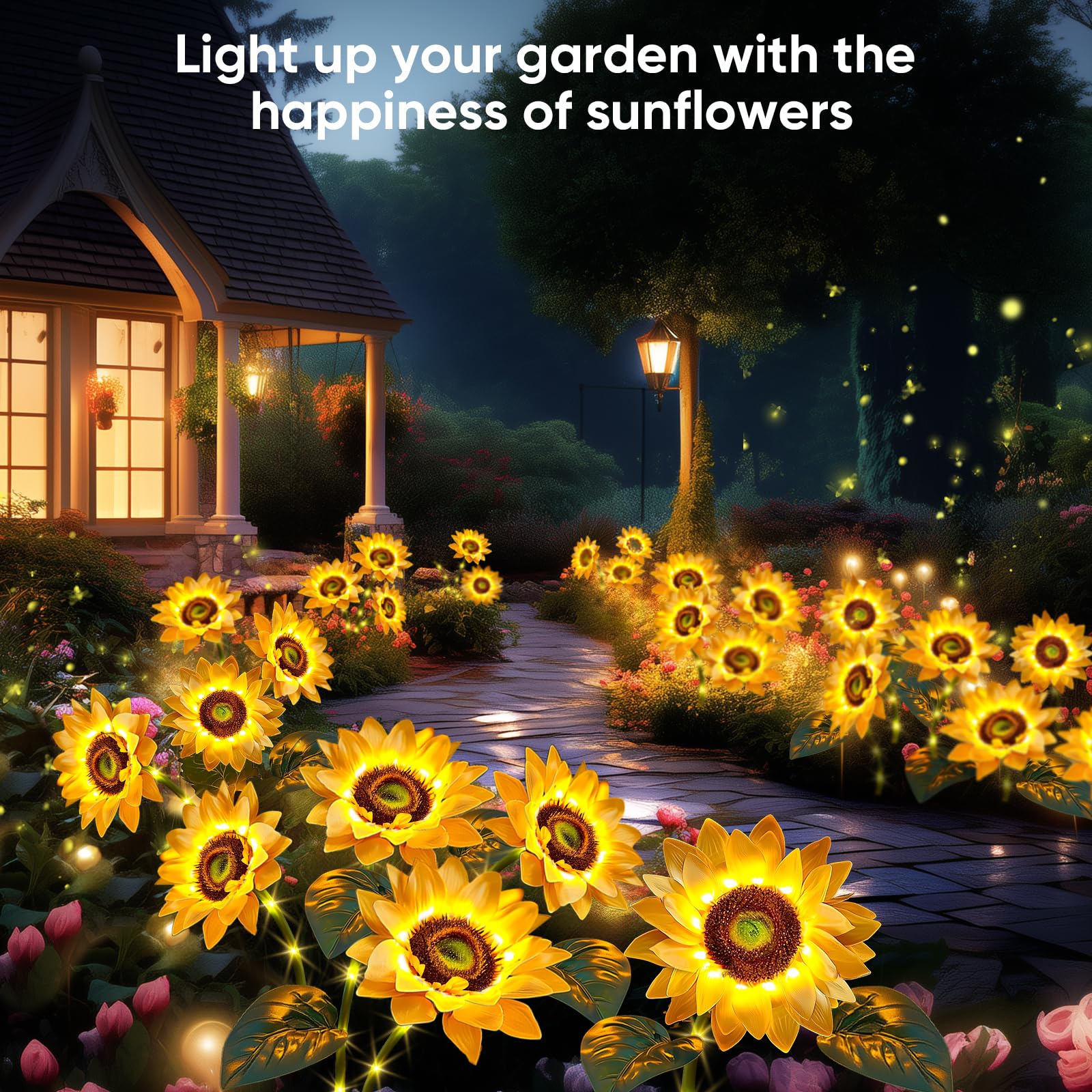Sunflower Solar Lights Garden Decor: 8-Pack Artificial Led Solar Flower Lights Christmas Outdoor Decorations- Waterproof Decorative Light For Holiday Patio Yard Pathway - Xmas Gifts For Women Mom