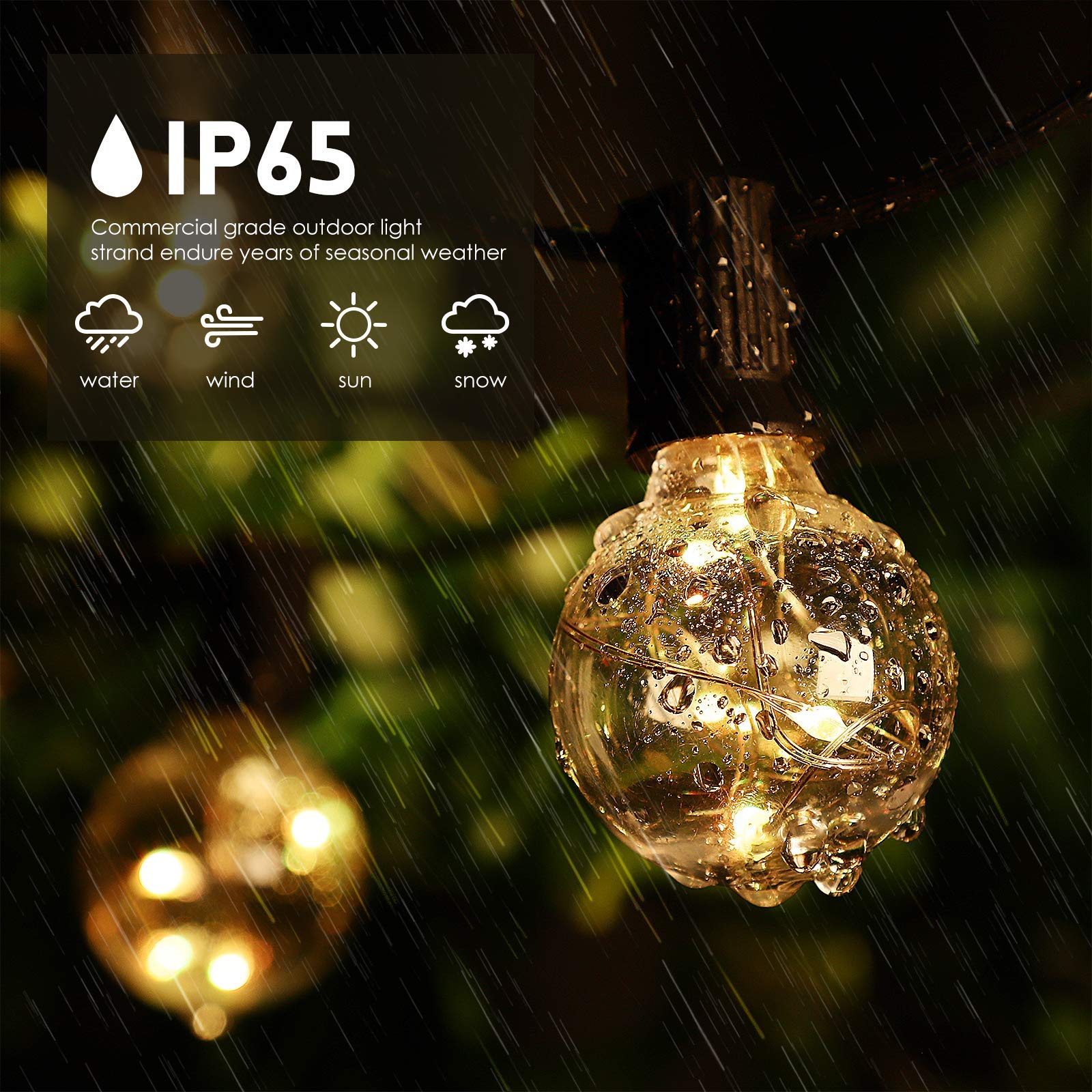 OMIKA LED Outdoor String Lights - 30Ft Waterproof Patio Lights, 30+2 Color Changing G40 Bulbs, Dimmable, Shatterproof, Model DY-QP-100