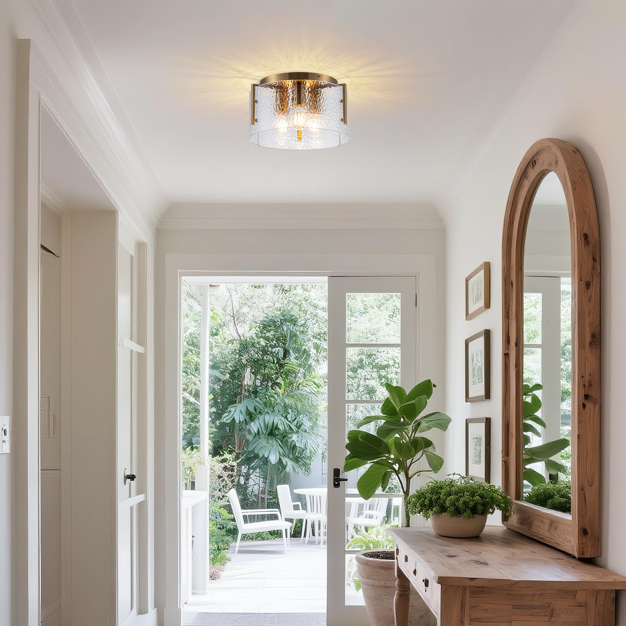 Mayna Modern Gold Ceiling Light Fixture, 3-Light Hallway Light Fixtures Ceiling Mount, Dimmable Foyer Kitchen Lighting Fixtures