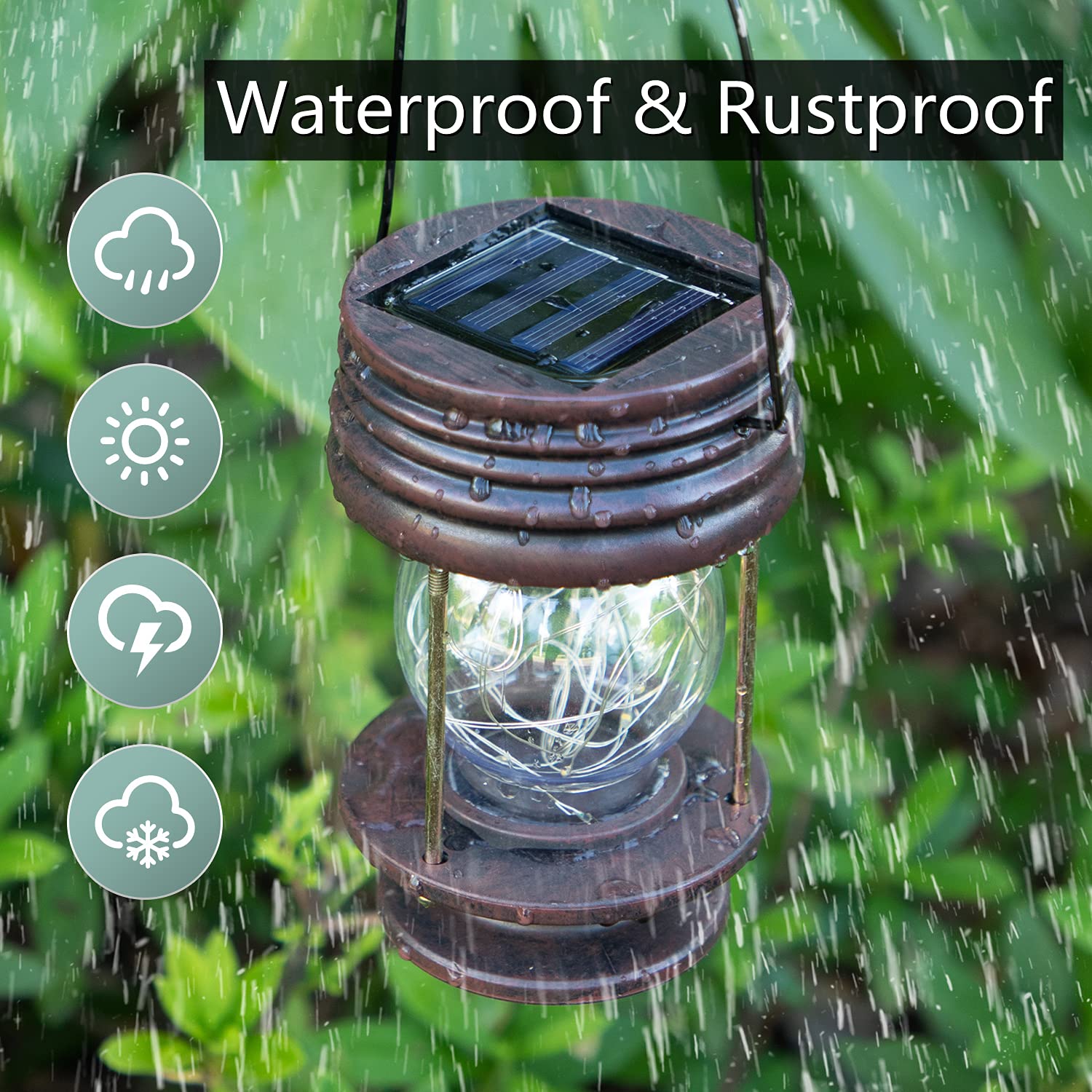 Pearlstar Solar Lanterns Outdoor Hanging Solar Lights, 2Pk Table Lamps With Retro Design, Garden Lantern Vintage Design For Land