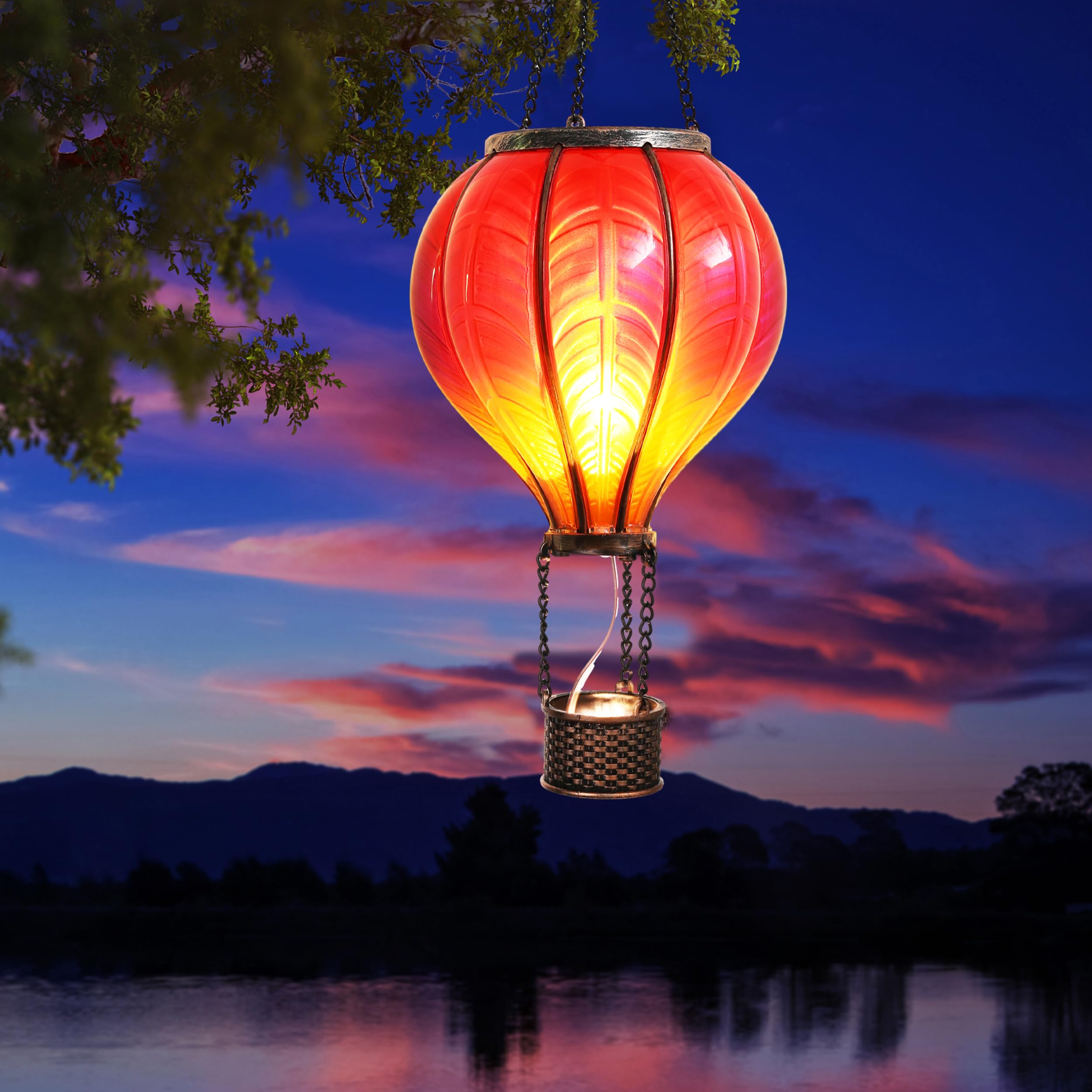 Teresa'S Collections Red Hot Air Balloon Solar Lantern - Flickering Flame Outdoor Decor
