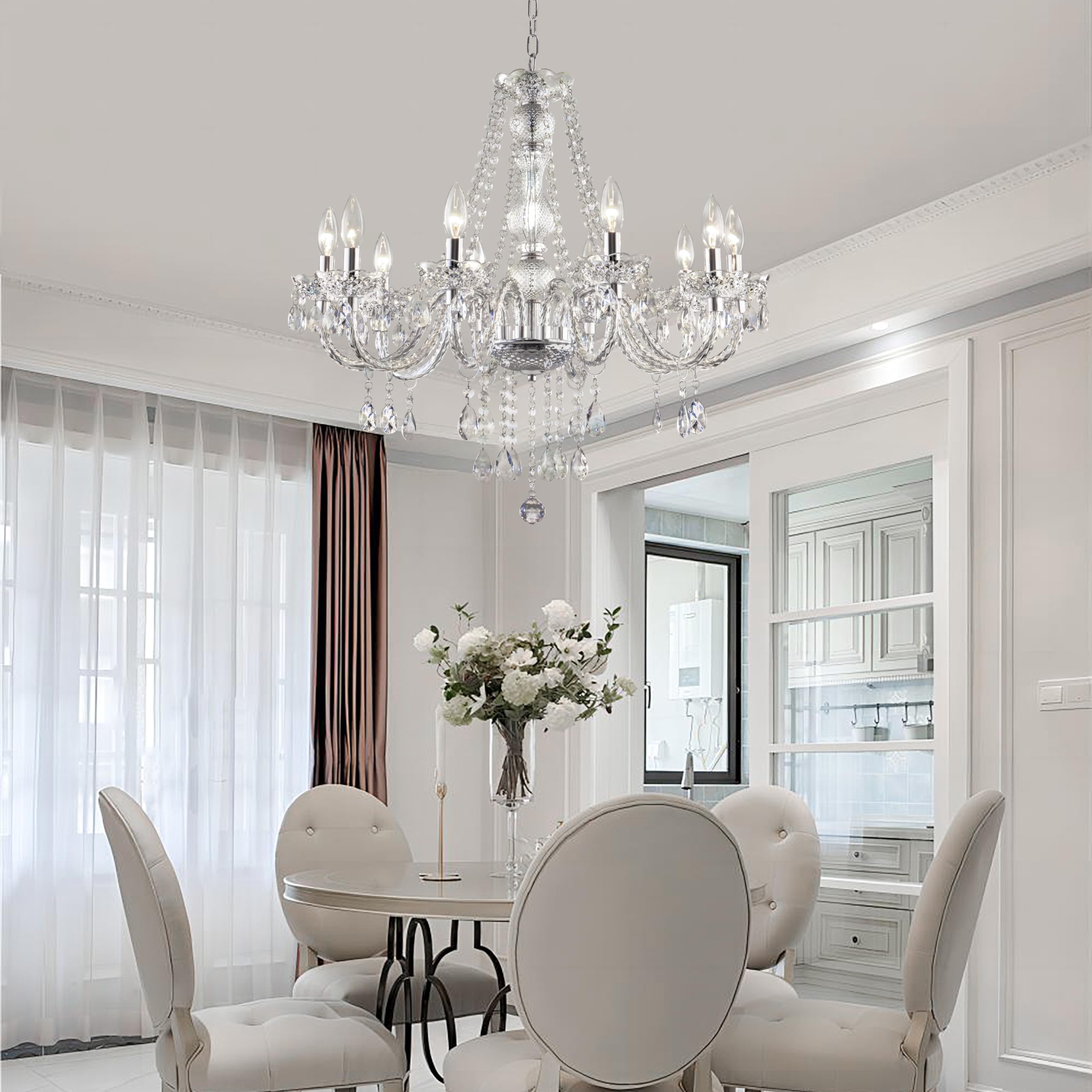 Papaya Plug In Crystal Chandeliers Clear Chandelier 25 * 27.5In 10-Light Modern Pendant Ceiling Lighting Fixture With Acrylic Cr