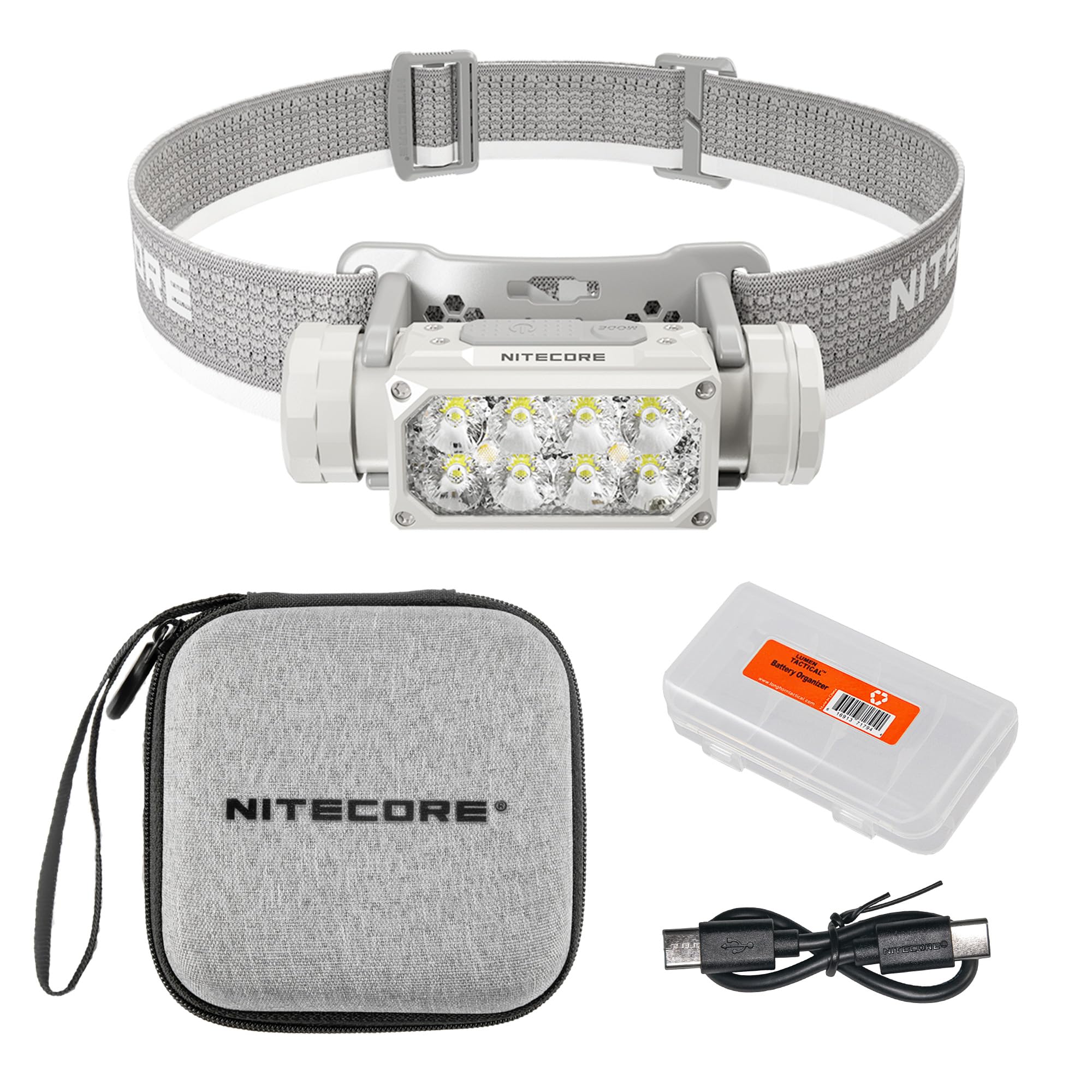 Nitecore Hc65 Uhe Headlamp, 2000 Lumen Heavy Duty Metal, Usb-C Rechargeable With White, Red, And Reading Lights For Camping, Hik