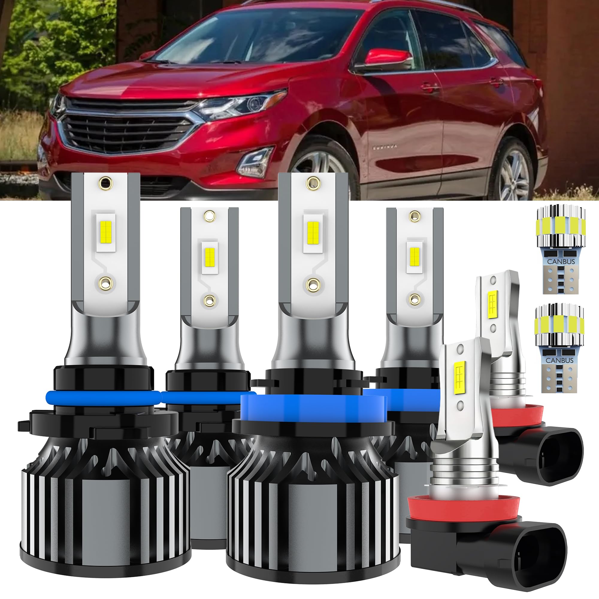 AYOTZIH Bulbs Fit For Chevy Equinox 2010-2018, High Beams+ Low Beams+ Fog Lights+ License Plate Lights Combo, 400% Brightness 60