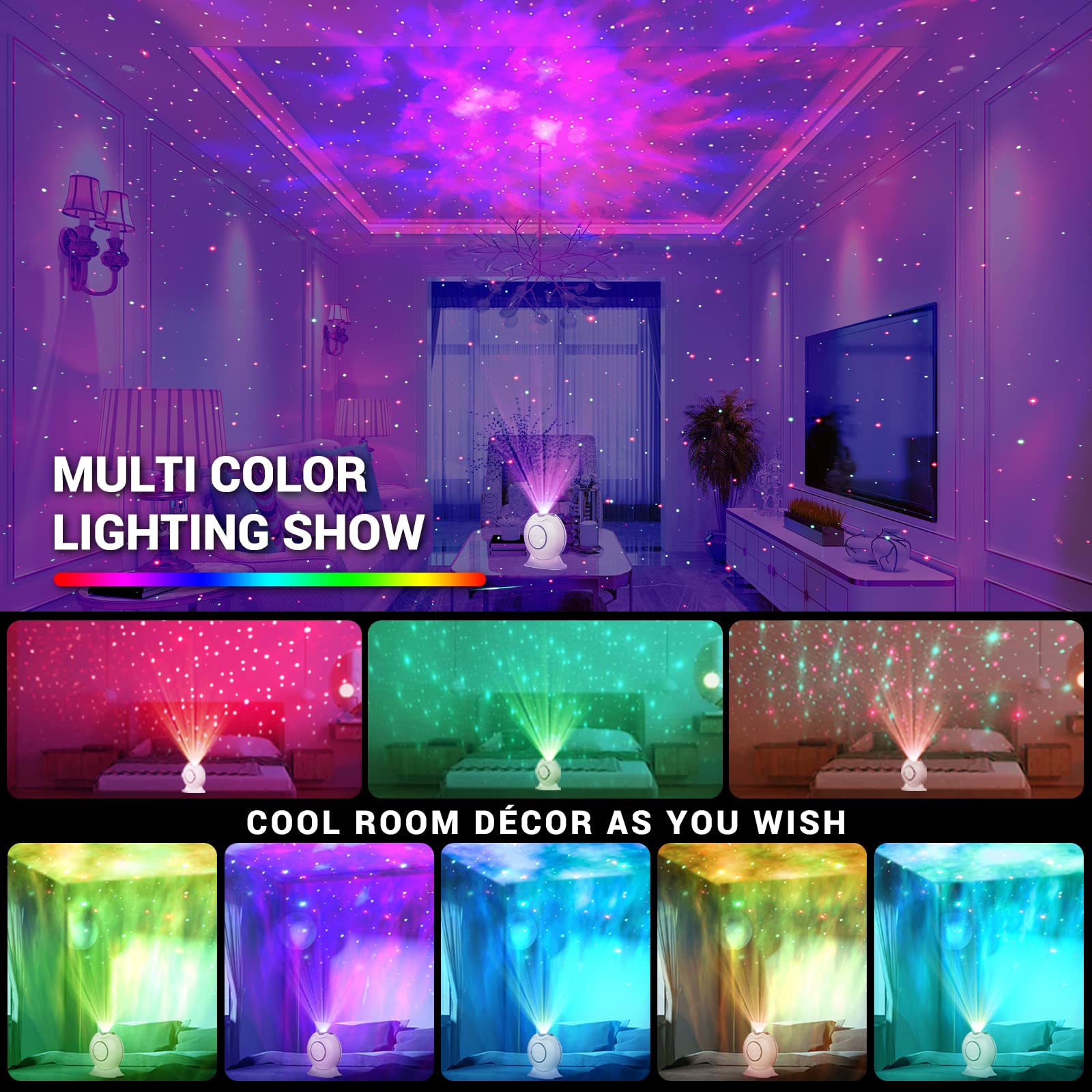 LOFTEK Galaxy Projector - 360° Adjustable Star Night Light with Remote, Rechargeable LED for Kids Bedroom & Home Theater, White, Model YFR-001A