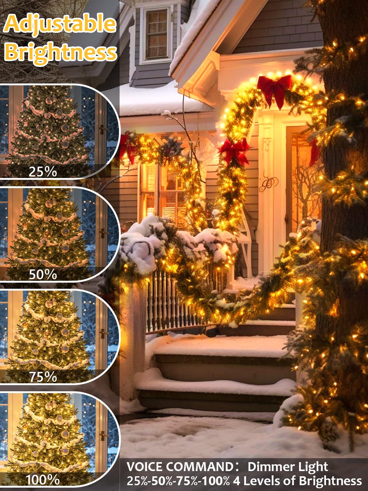 Voice Controlled Smart Christmas Lights Outdoor  108.8Ft 300 Led Twinkle String Light With 7 Voice Commands  12 Modes & Timer  Dimmable Waterproof Christmas Tree Lights For Party Garden (Warm White)