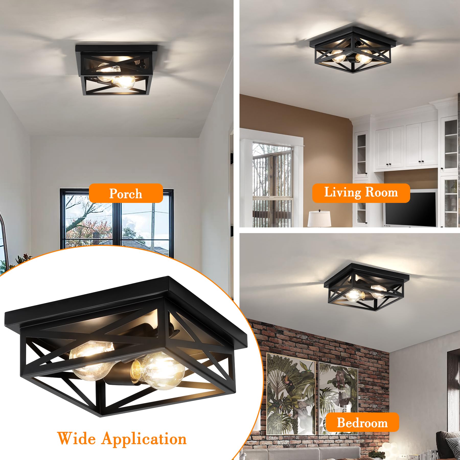 Dikaida 2Pack Vintage Farmhouse Flush Mount Ceiling Light Fixtures, 2-Light Hallway Kitchen Ceiling Light, Industrial Farmhouse