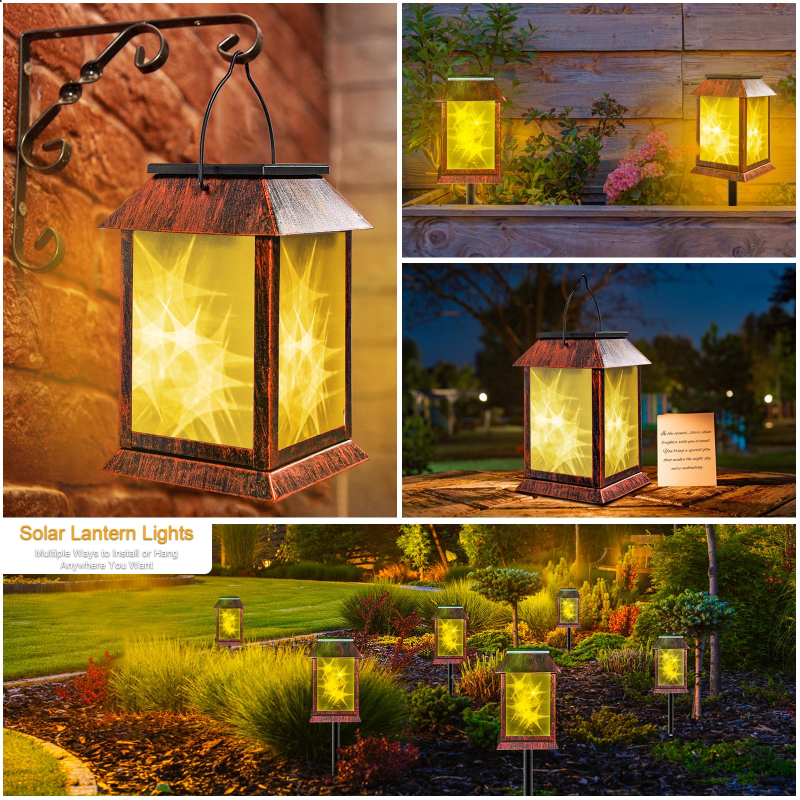 Hmkjwy 2Pc Solar Lantern Outdoor Lights, Upgraded Flashing Mode 3D Starry Solar Lanterns Lights Outdoor Waterproof, Hanging Outd