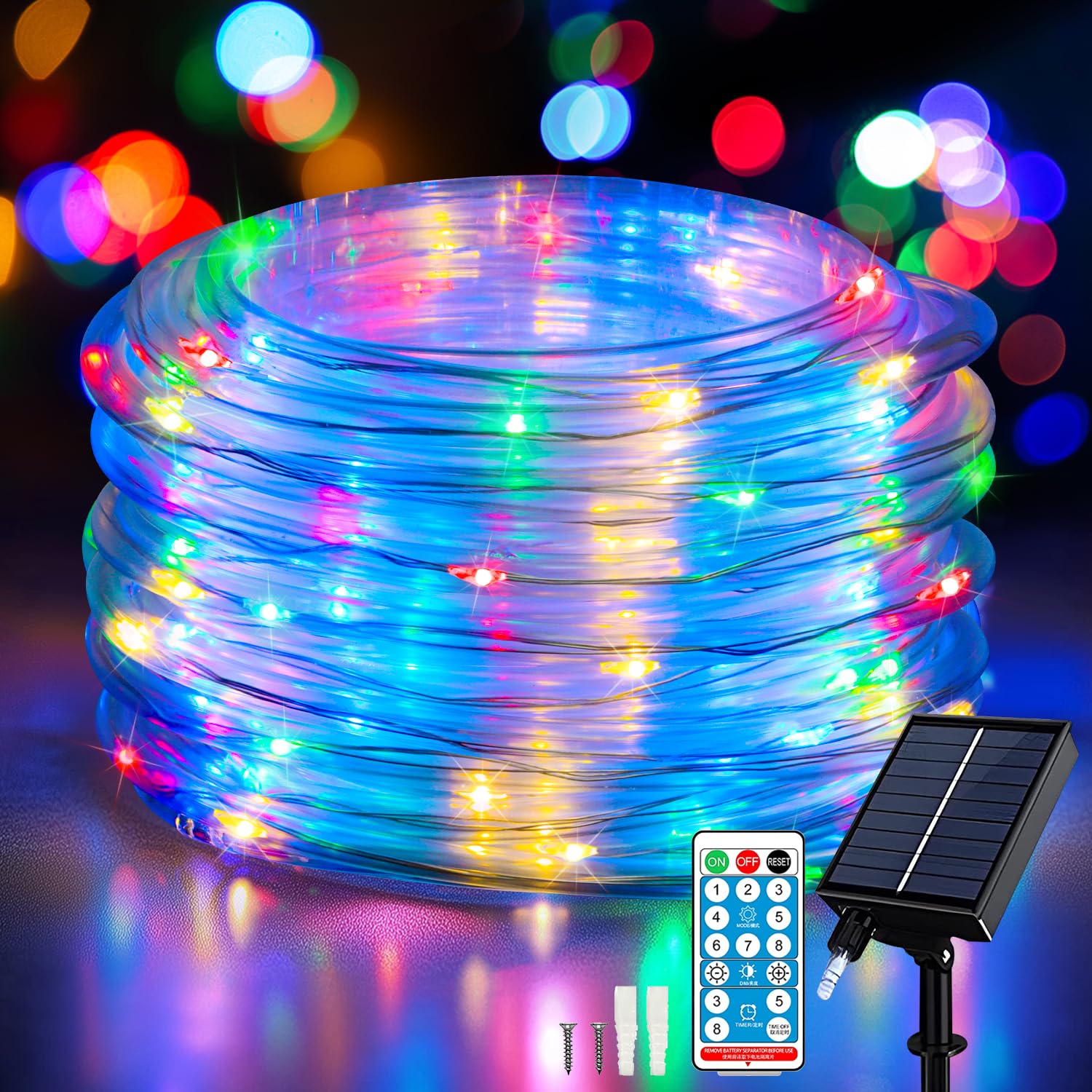 ANJAYLIA Solar Rope Lights 66FT 200 LED Multicolor Waterproof String Lights with Timer Remote, Model String Lights-5