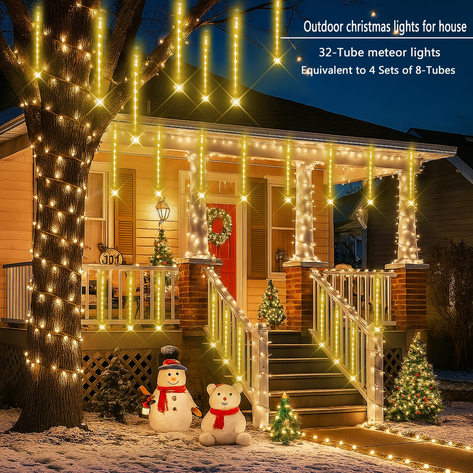 Lauzior Christmas Lights Outdoors  32 Tubes Meteor Shower Rain Lights - Lcicle Christmas Light Outdoor For Xmas Tree Wedding Party Holiday House Yard Decor  Warmwhite