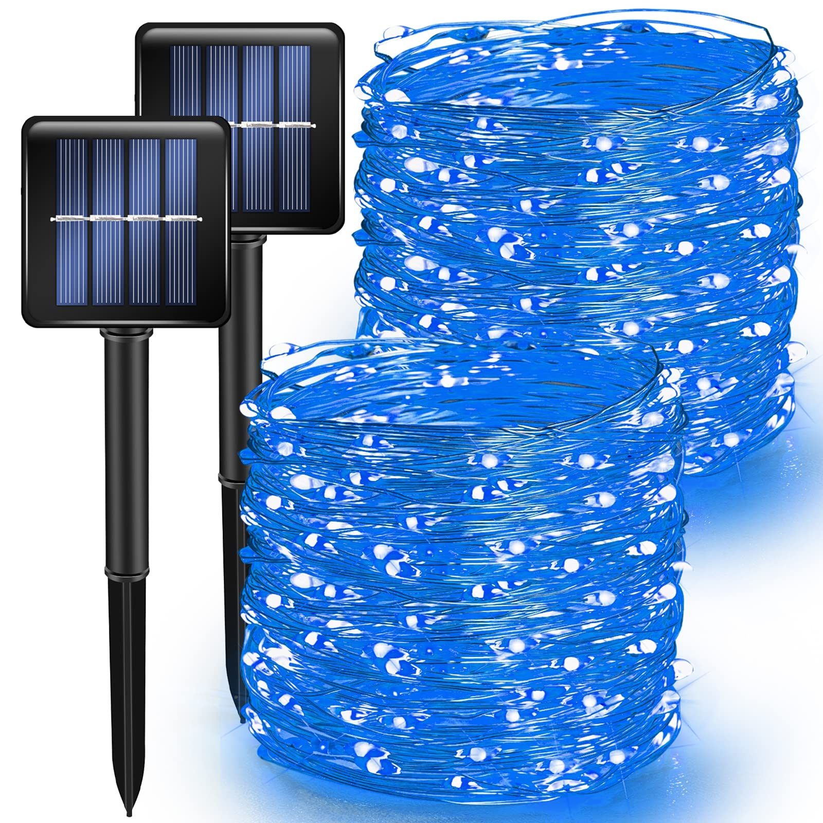 TW SHINE Blue Solar String Lights Outdoor, Total 80 FT 240 LED Solar Powered Waterproof Fairy Lights 8 Modes Copper Wire Lights 