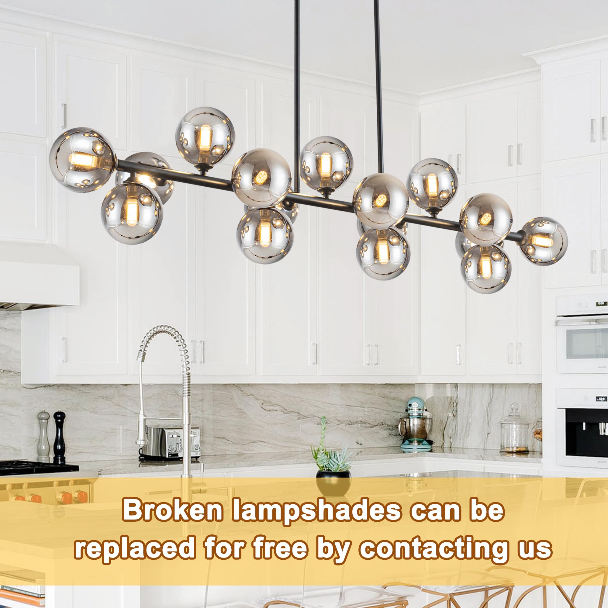 Chandelier,16-Light Large Pendant Lights Kitchen Island Modern Chandeliers For Dining Room Gray Island Lights For Kitchen Farmho