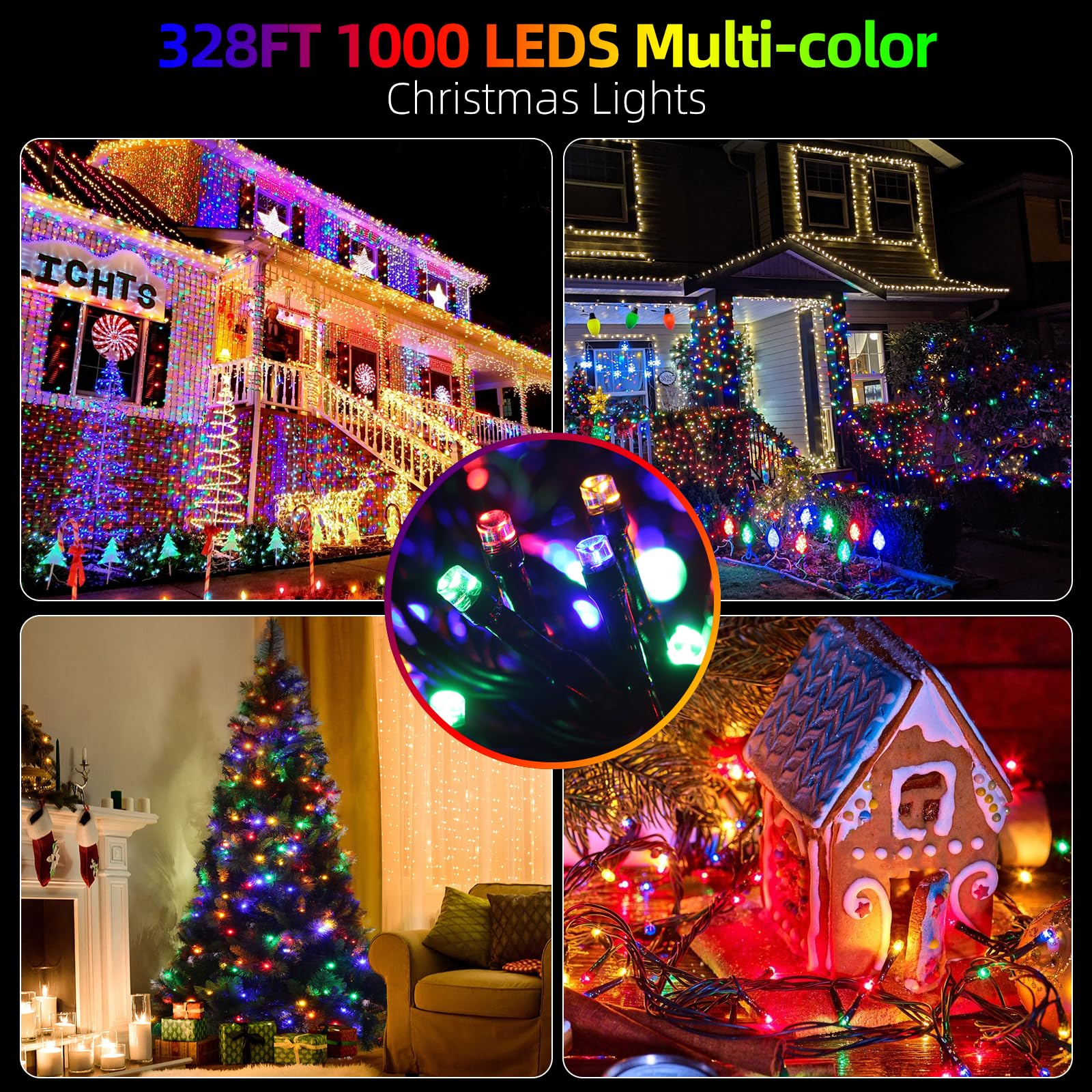 Mzd8391 328Ft 1000Leds Christmas Lights Outdoor Indoor 8 Modes For Christmas Tree Party Decoration, 100% Ul Listed (Multicolor)