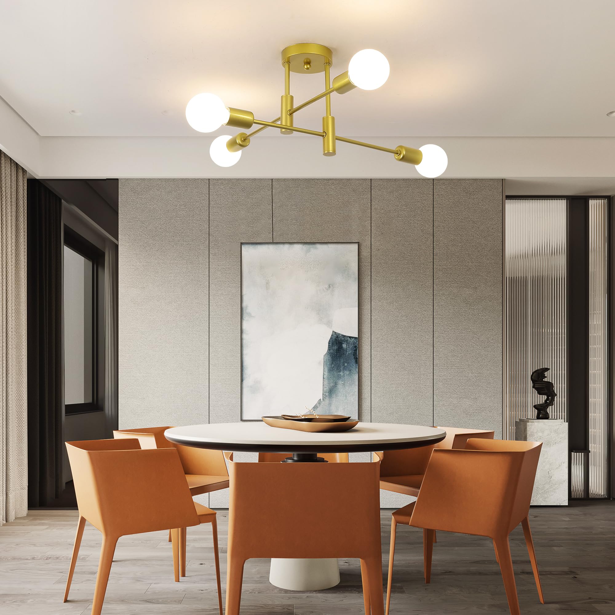 Garwarm 4-Light Sputnik Ceiling Light Modern Semi Flush Mount Ceiling Light Fixture Mid Century Gold Sputnik Chandelier For Kitc