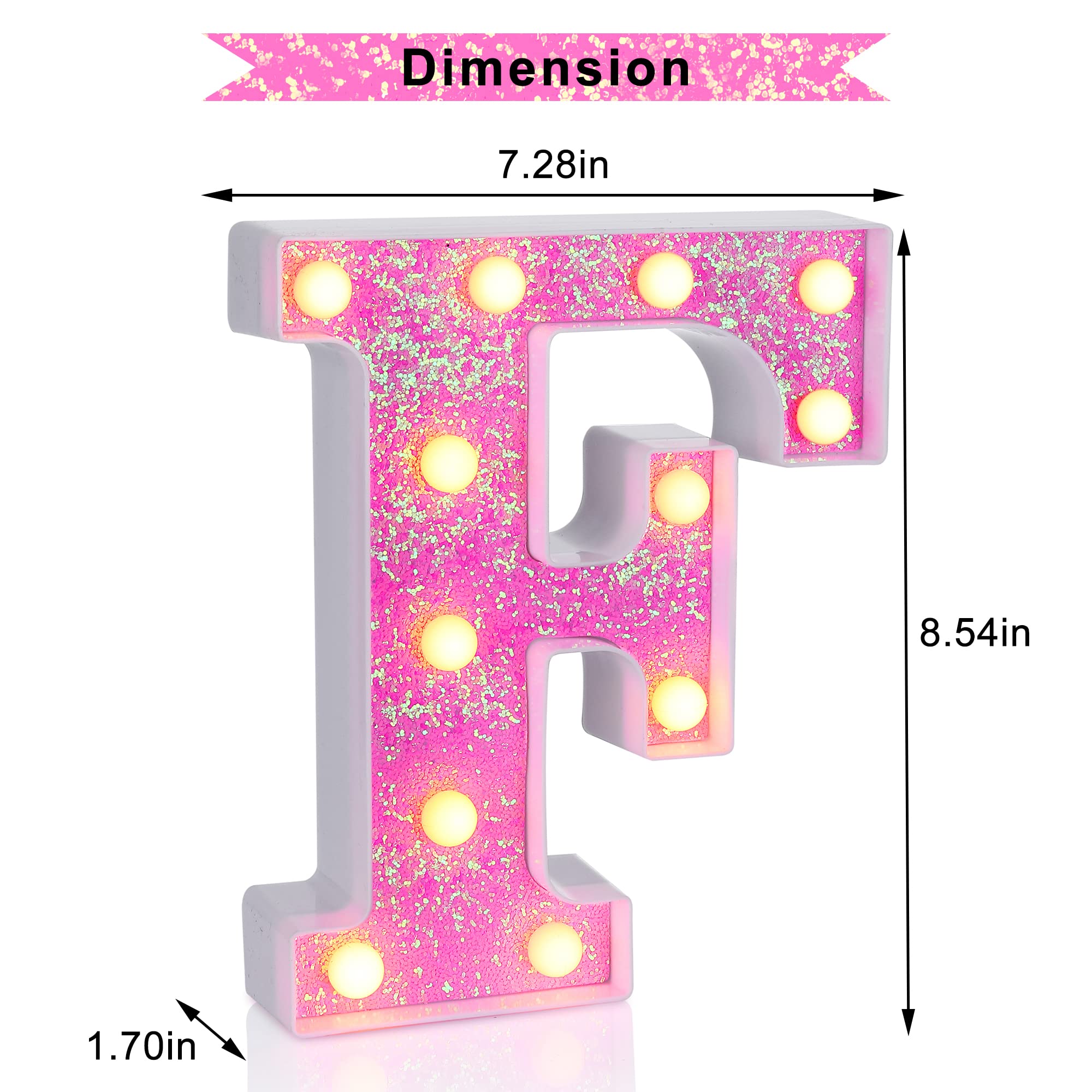 Foaky Led Letter Lights Sign Light Up Pink Letters Glitter Alphabet Letter Sign For Night Light Wedding/Birthday Party Battery Powered Christmas Lamp Girls Gifts Home Bar Decoration(F)