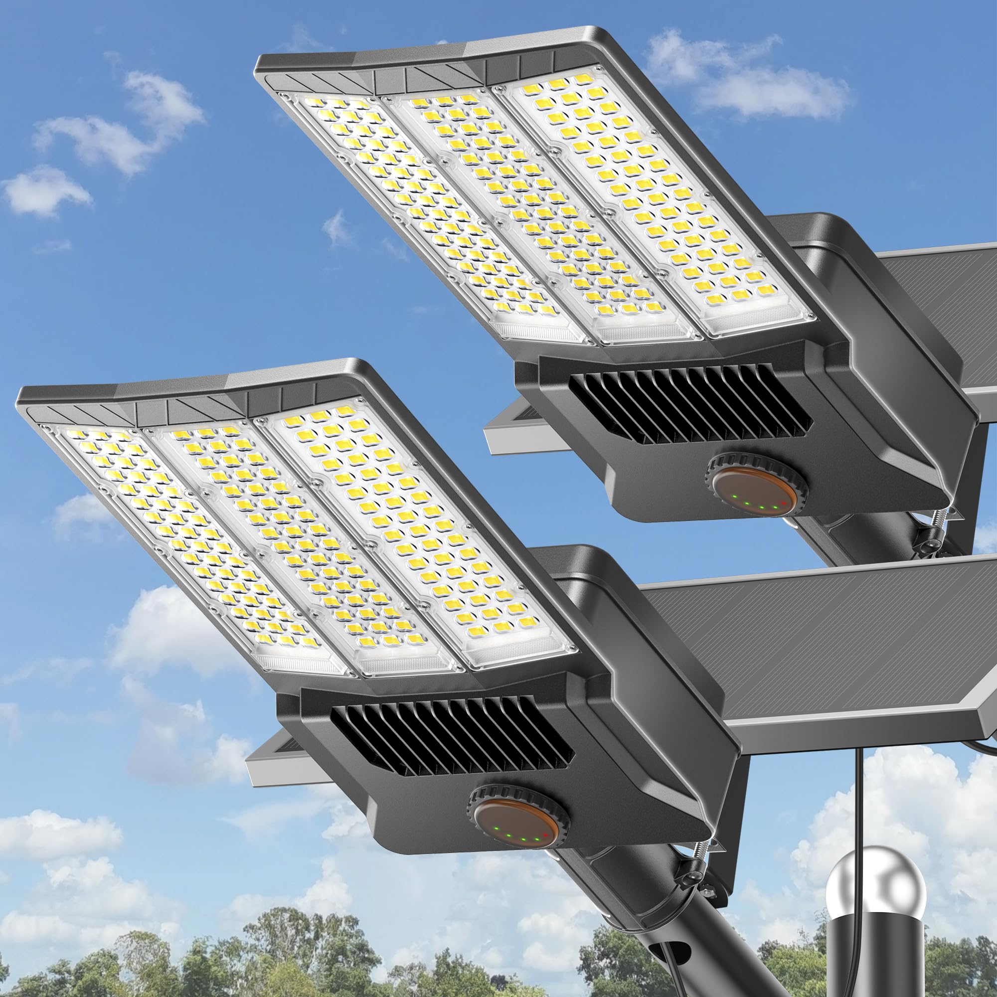 Deepn Solar Street Lights 10000W Commercial Premium Gradeluminum Parking Lot Lights LED Security Flood Light with Motion Sensor & Dusk to Dawn  Solar Lights Outdoor Waterproof for Outside  SZ3000  2 Pack