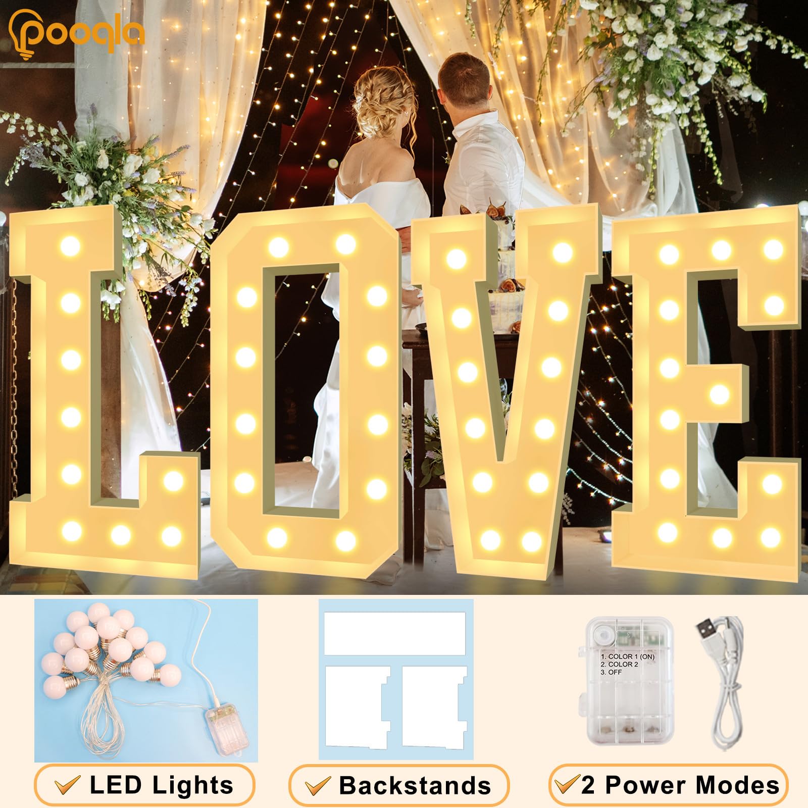 Pooqla 4 Ft Marquee Light Up Letters, Cool White And Warm White Marquee Letters 4 Feet Tall, Giant Letter Sign Big Mosaic Letters For Balloons Birthday Party Anniversary Wedding Decorations, Letter Y