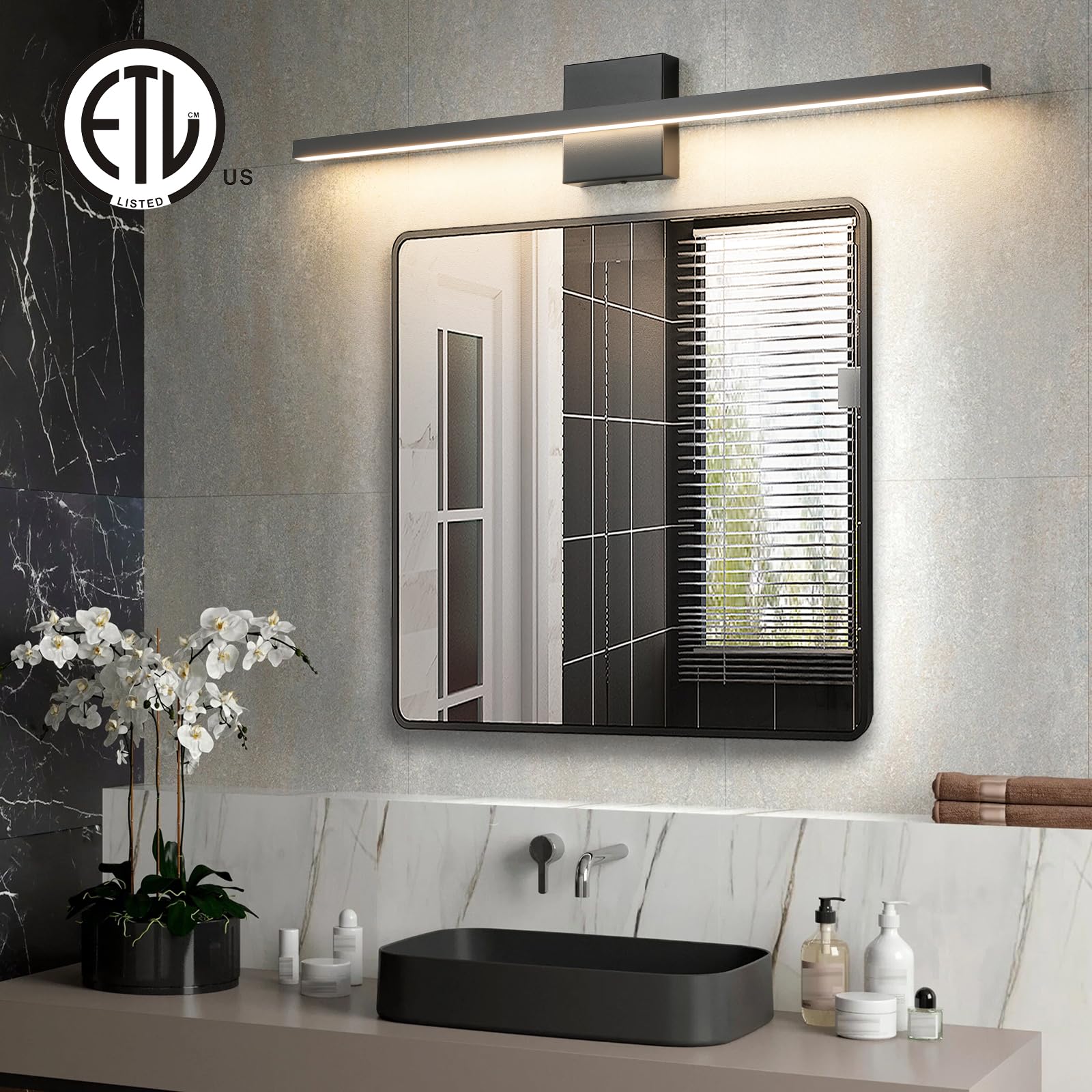 Epinl Black Bathroom Vanity Light - 31.5 Inch Modern Bathroom Light Fixture Over Mirror 22W Led Dimmable Wall Sconce Lighting Fixture For Bathroom Bedroom