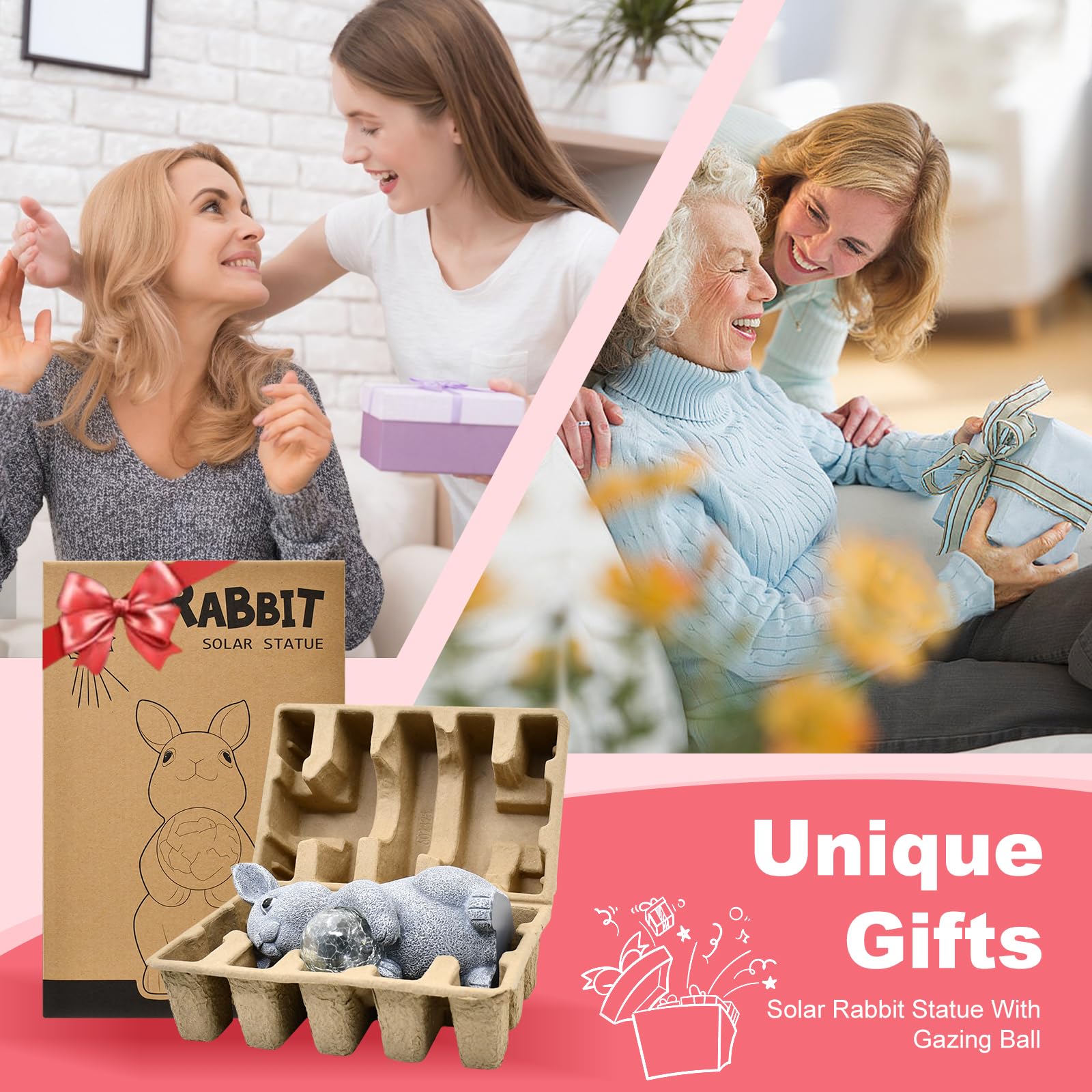 Tiejiajiang Gray Rabbit Solar Garden Statue With Gazing Ball - Outdoor Decor For Patio & Yard