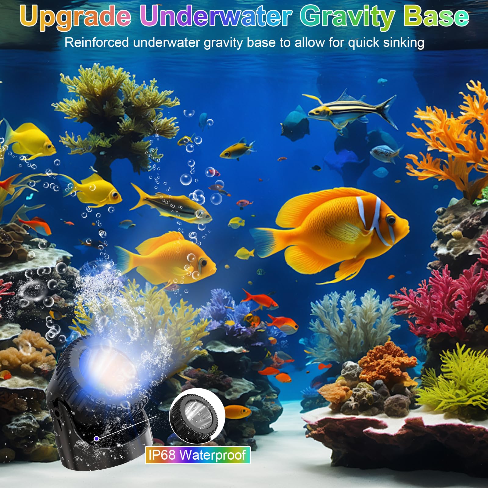 Srygery RGB Underwater Pond Lights, 6 Lights, IP68 Waterproof, Remote Control, Dimmable, Black, Model BSV-RL504C