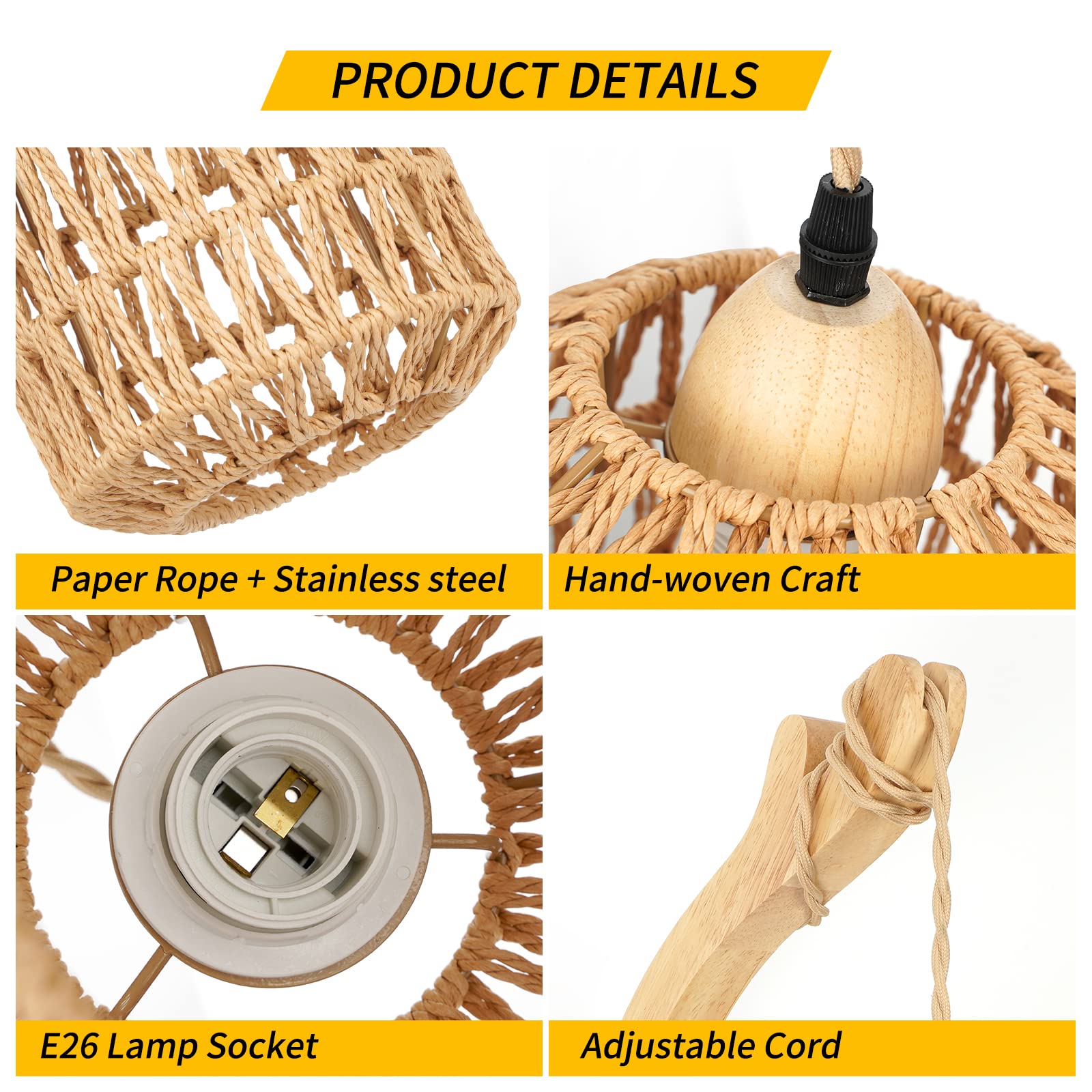 FRIDEKO HOME Wall Sconces Set of 2 Hand Woven Rattan Lights, Boho Farmhouse Style, Brown, Model L02187-01-US-2PCS