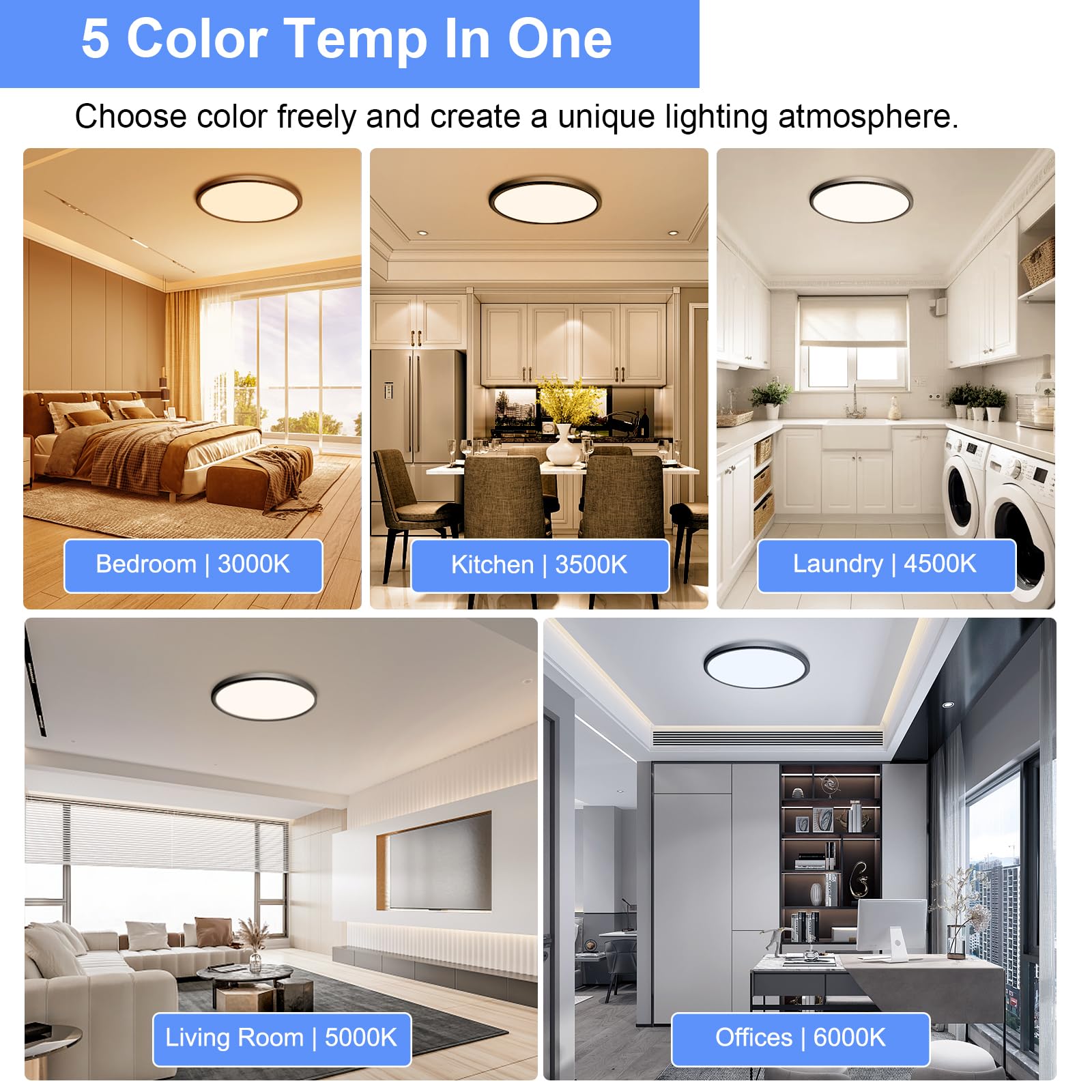6 Pack 12 Inch Dimmable Led Flush Mount Ceiling Light Fixture 28W 3200Lm 5 Color Temperature In One Super Slim Round Ceiling Lam