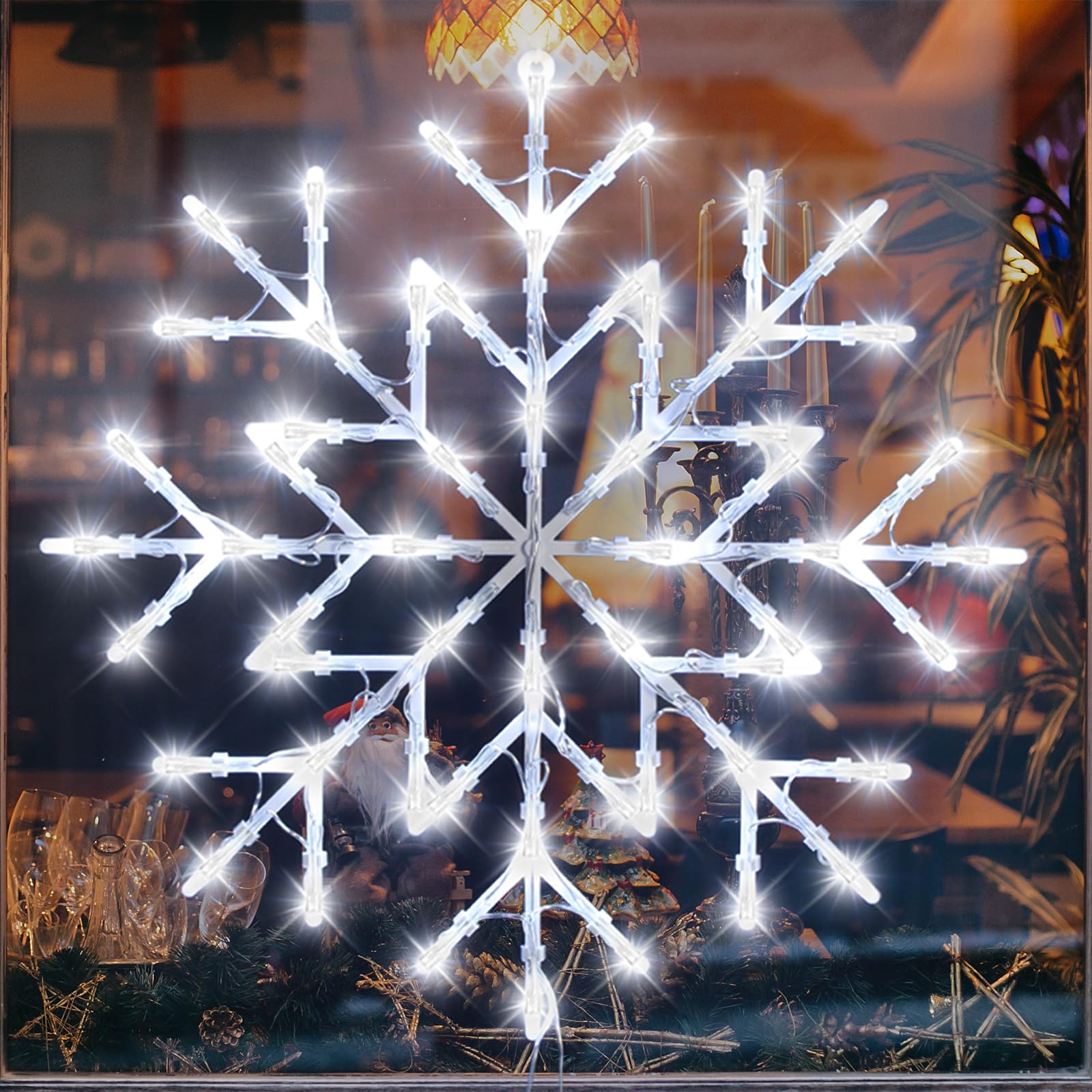 Trwymz Christmas Decorations - 16 Christmas Window Silhouette Lights - 4 Pack Colour Lighted Santa & Snowman & Snowflake & Christmas Tree For Holiday Indoor And Outdoor Wall Door Window Decorate