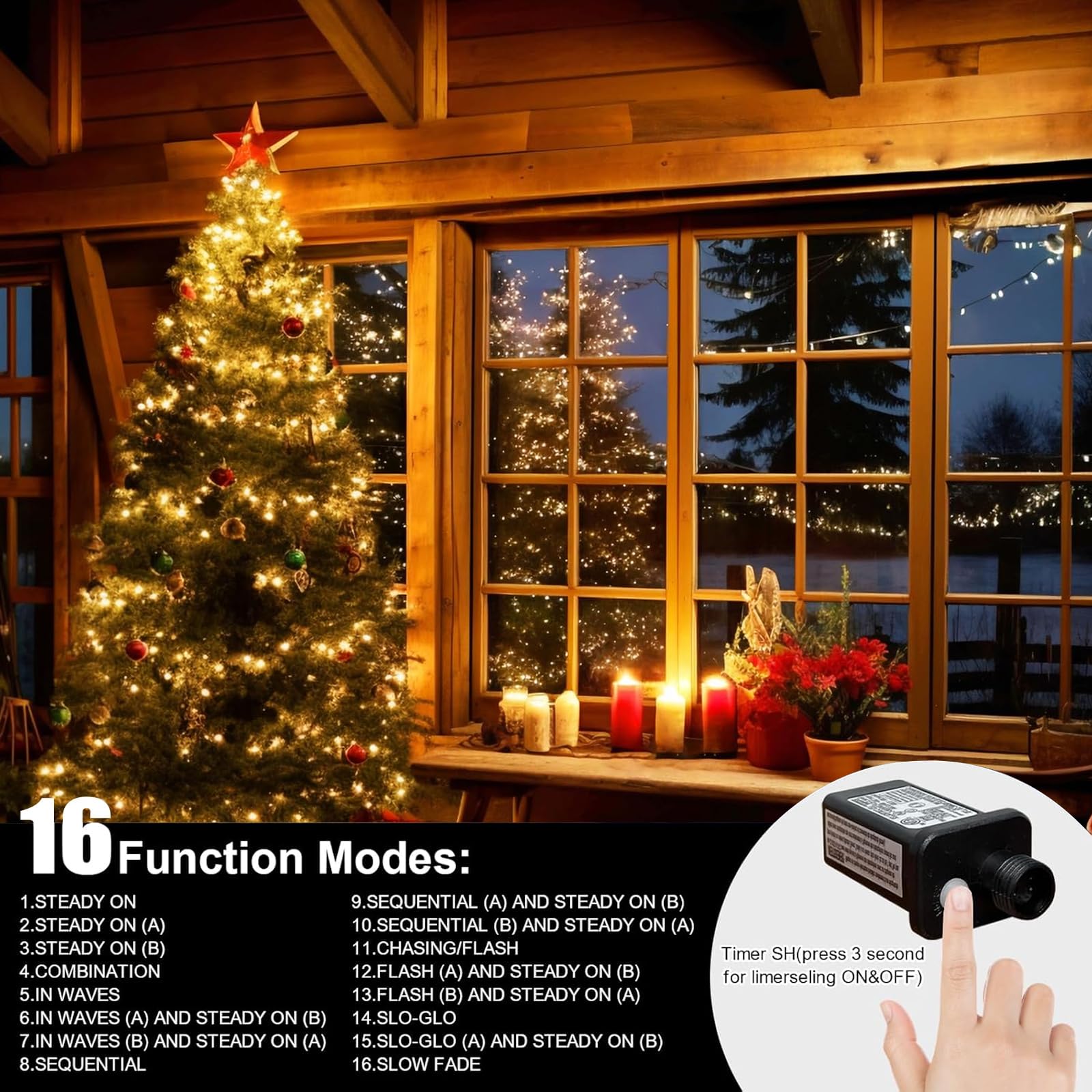 LAMPHOME 33ft Christmas Mini Lights, 100 LED Warm White Fairy String Lights, Copper Wire, 11 Lighting Modes, Model YHLL-100F