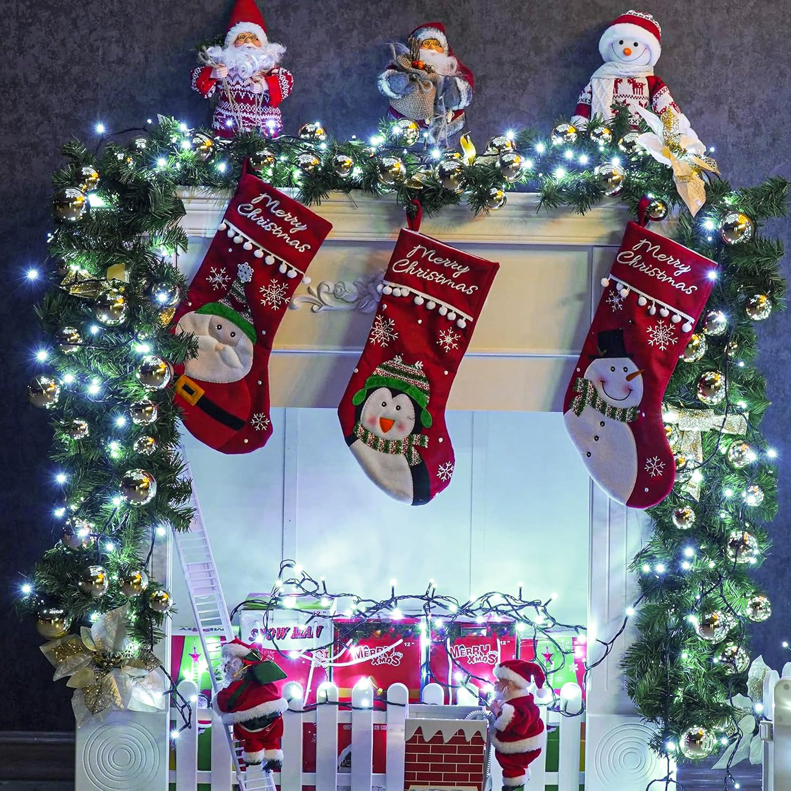 Nielfoi 2 Pack Outdoor Christmas Lights, 200FT 600LED, Waterproof, Green Wire, 8 Modes, White