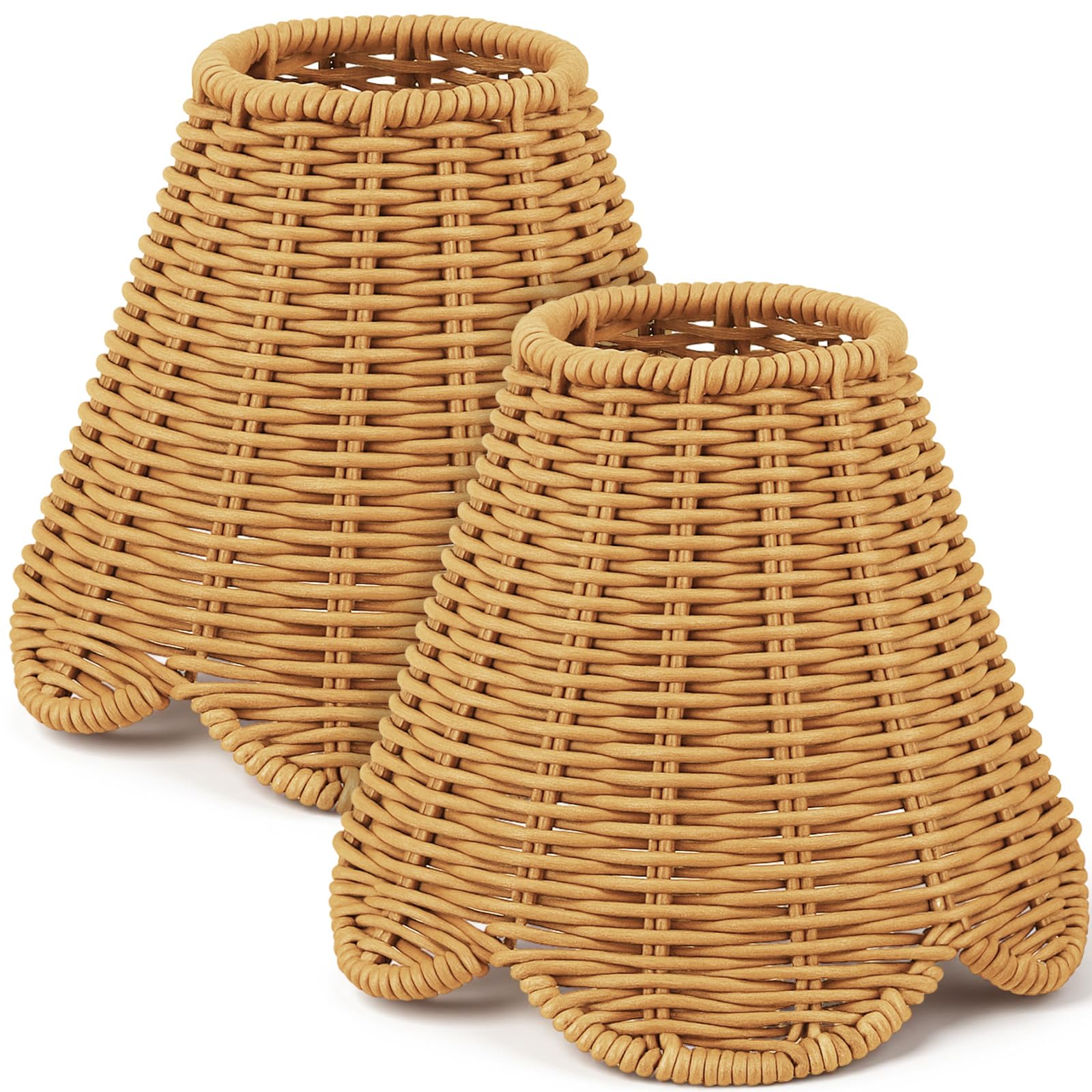 Glooglitter 2 Pcs Clip on Rattan Lamps Shade Small Scalloped Lampshade 3 Top x 6 Bottom x 5-1/4 Slant Height Empire Lamp Shade f