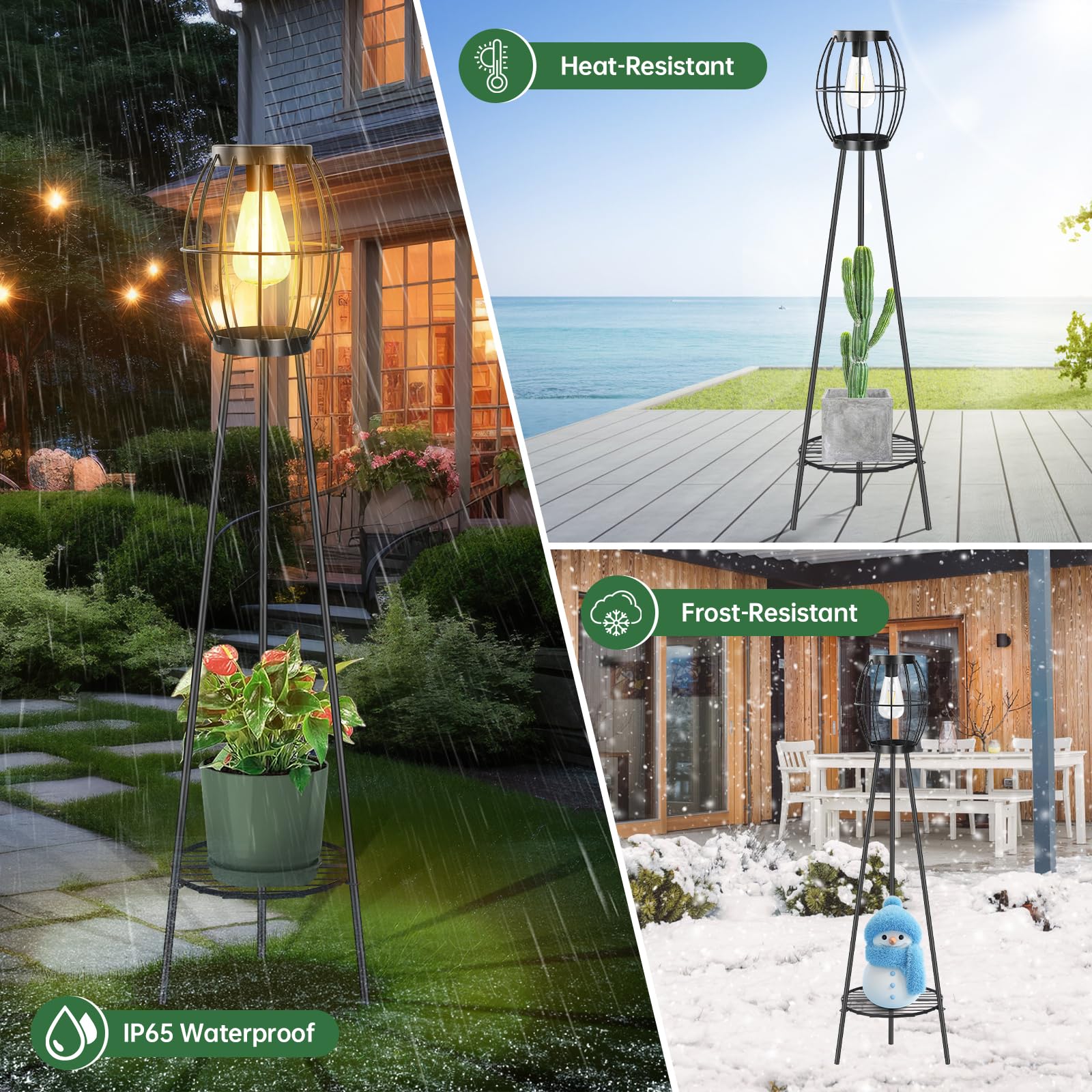 2 Pack Solar Lights Outdoor With Plant Stands, Solar Floor Lamp, Solar Powered Street Light Metal Tripod Deck Lights, Patio Deco