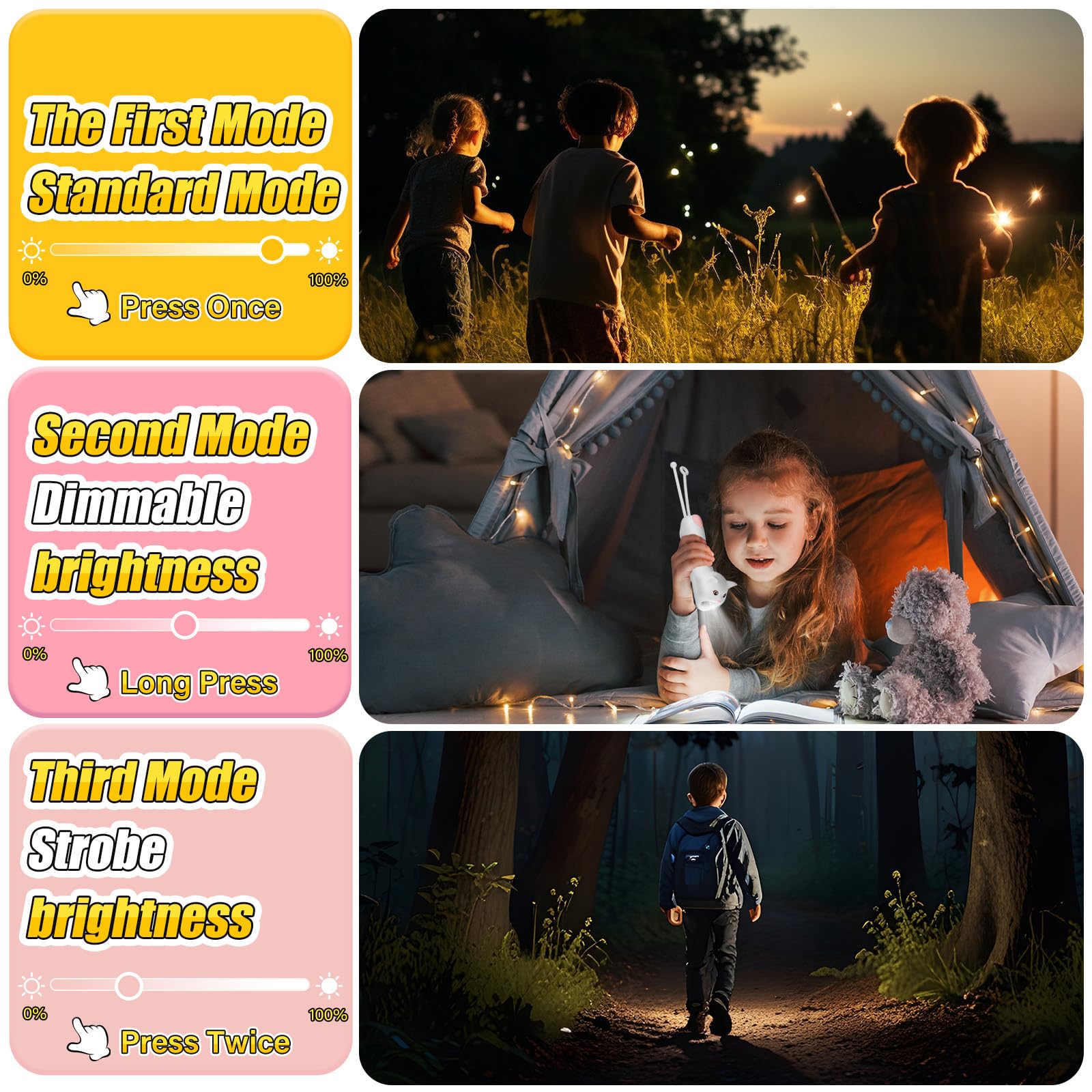 Tremdwoto Toddler Flashlight  Cute Cat Kids Flashlight For Girls & Boys  Rechargeable Led Flashlight For Camping & Outdoor Adventures  Ideal Christmas Gift For Children