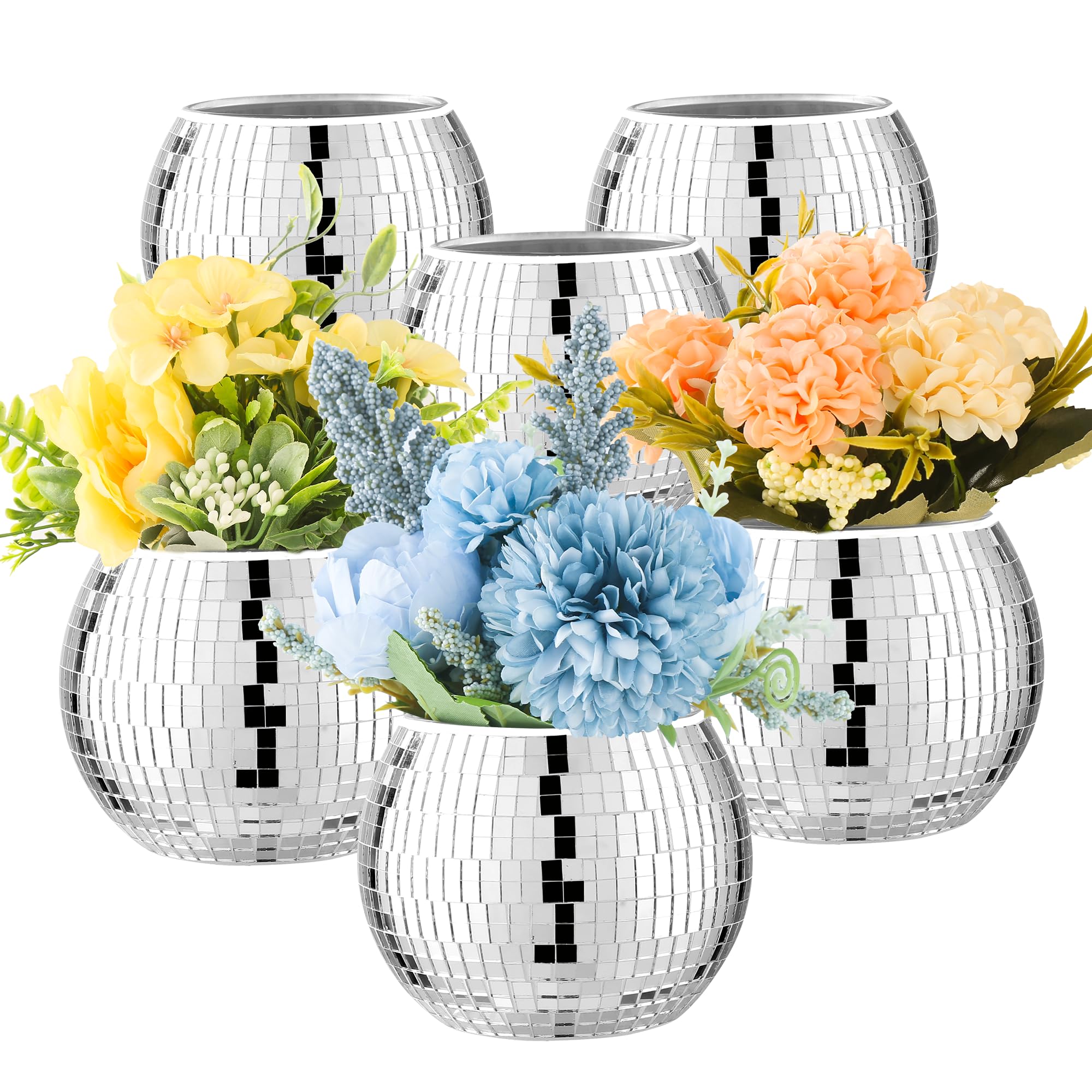 6 Pcs Disco Ball Vase Disco Ball Planter for Centerpieces Disco Ball Decor Flower Vase with Silver Mirror Glass for Wedding, Bir