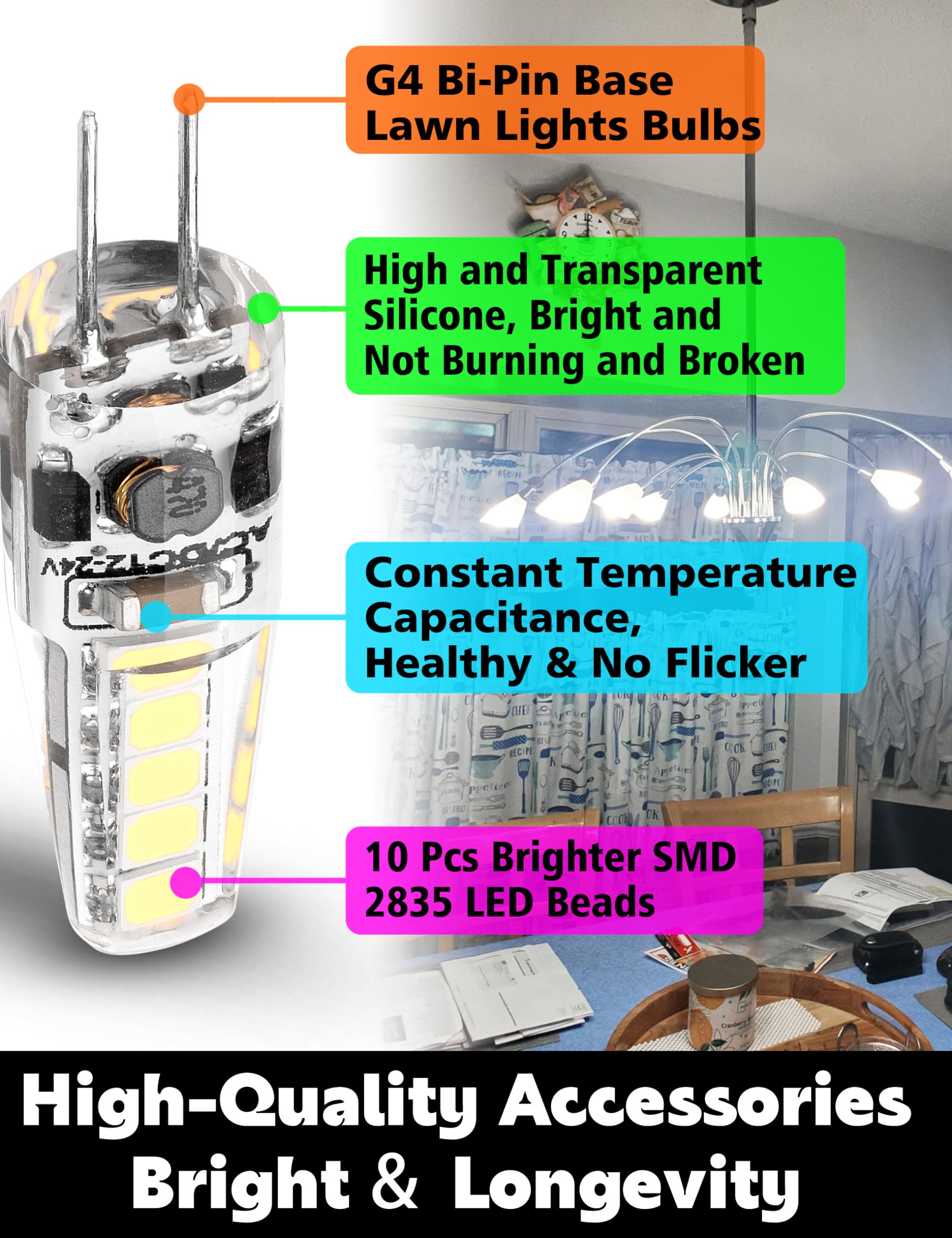Xyanmc G4 LED Light Bulb 2W, 250LM Daylight White 6000K, AC DC 12V-24V, Not-Dimmable, 10pcs