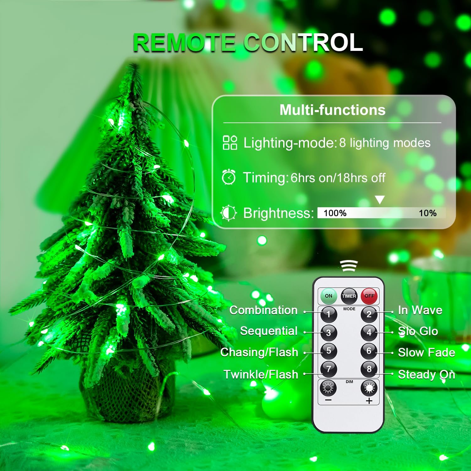 Jmexsuss 2 Pack 100 Led Green Fairy Lights, 66Ft Battery Operated Twinkle String Lights With Remote, 8 Modes For St PatrickS Day, Halloween, Xmas