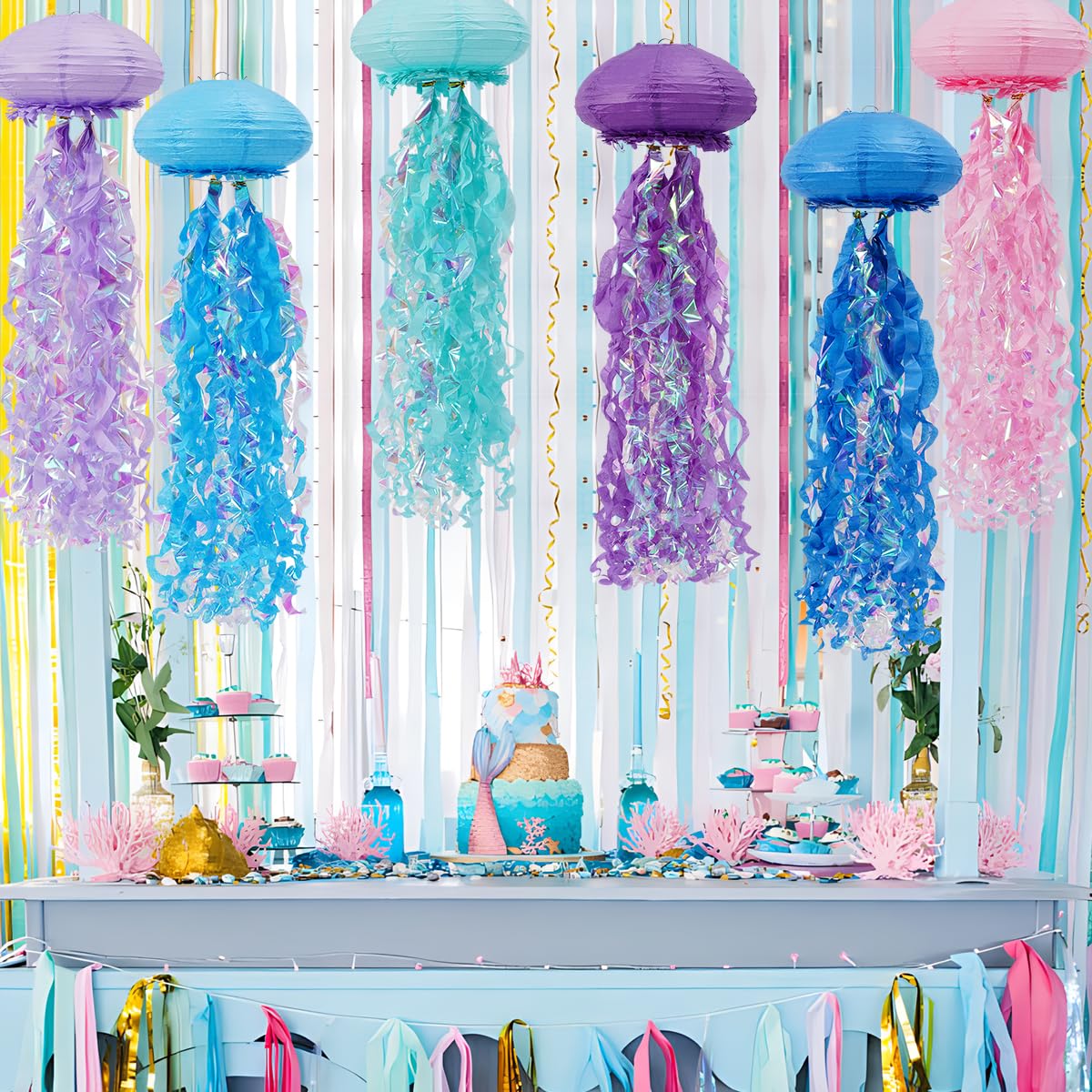Yunxuan Mermaid Birthday Decorations, Jellyfish Paper Lanterns Hanging Jellyfish Decorations For Mermaid Baby Shower Ocean Under