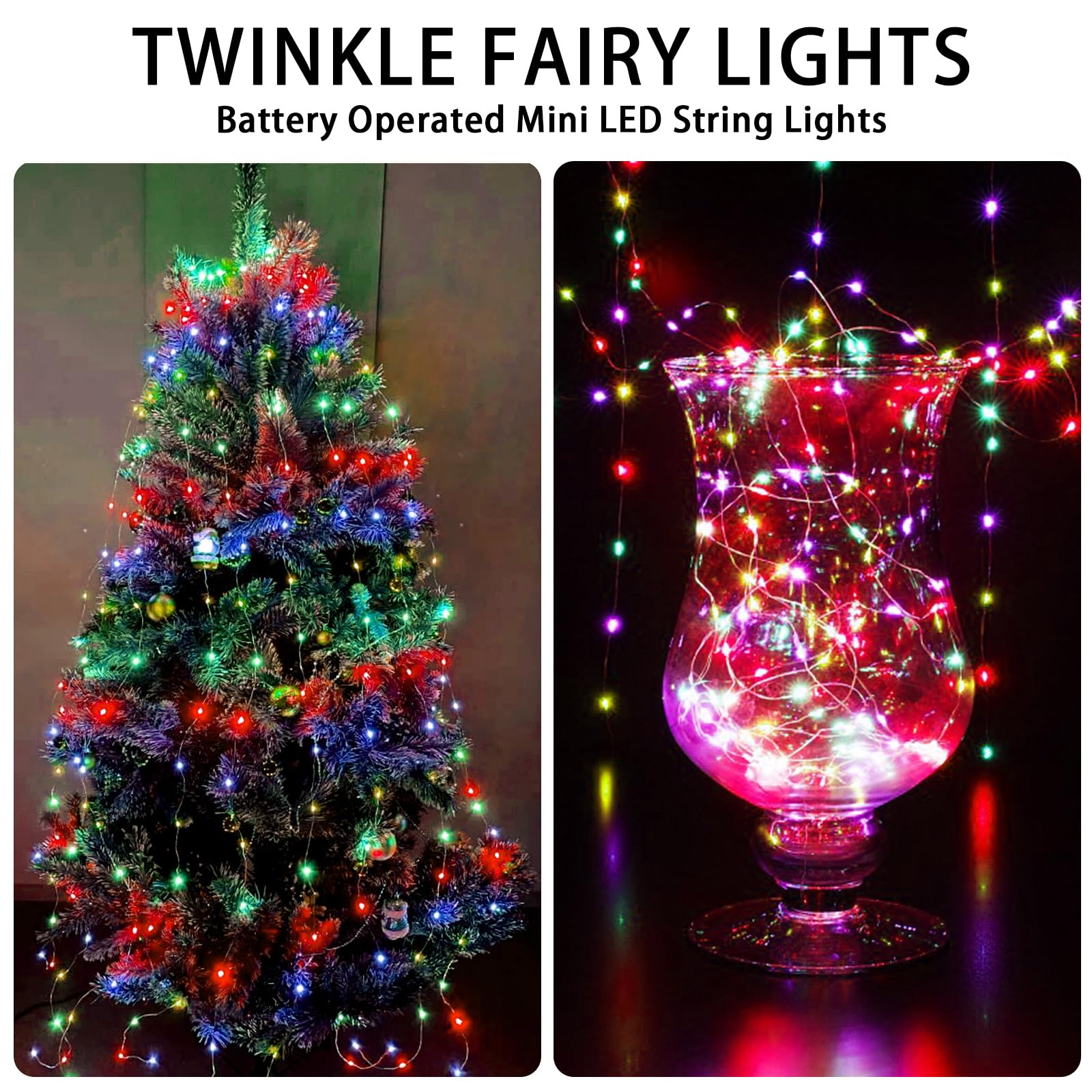 Chzk Fairy Lights Battery Operated  12 Pack 7Ft 20 Led Mini String Lights Twinkle Lights For Christmas Helloween Mason Jars Centerpiece Table Decorations (12  Multicolor)